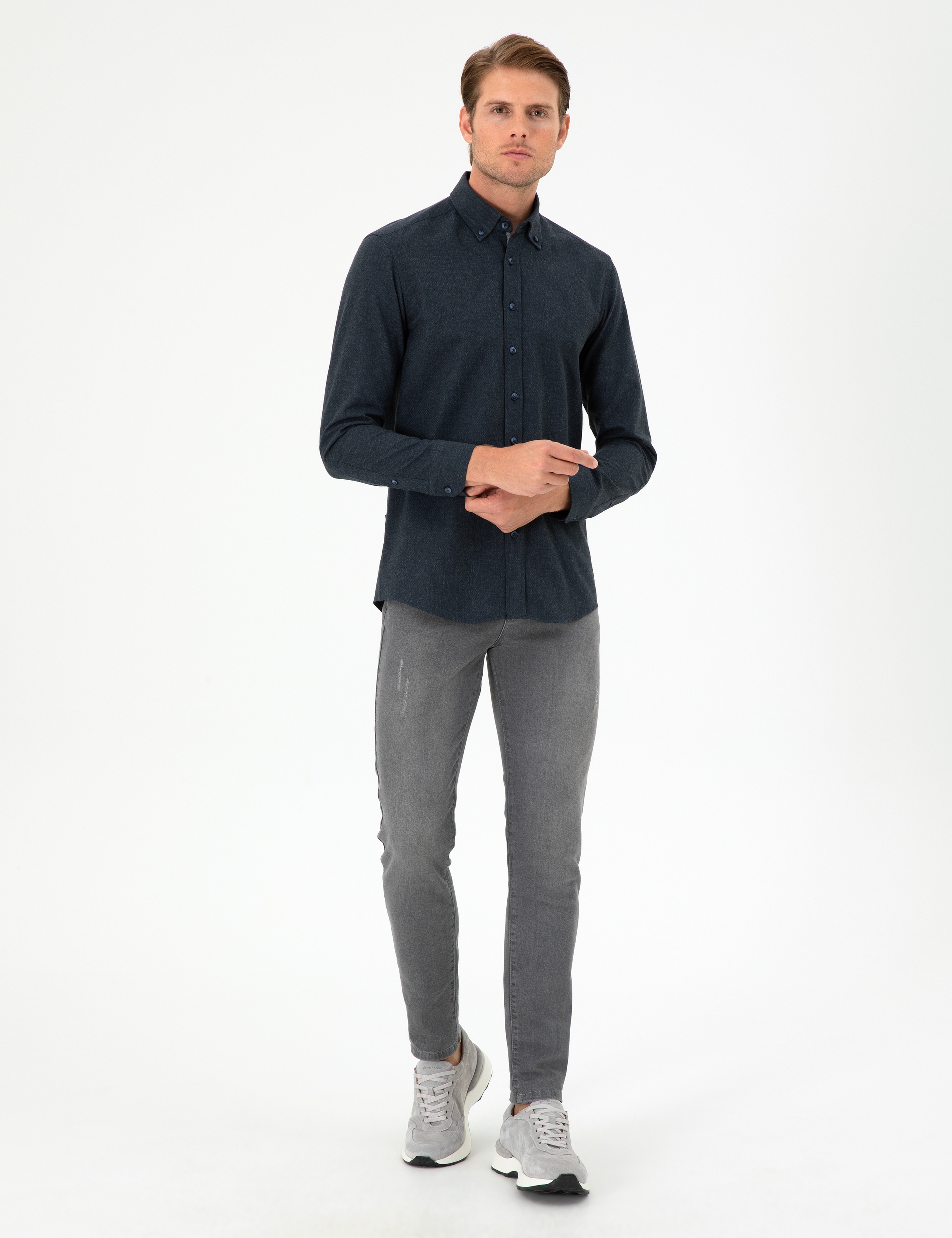 Lacivert Slim Fit Uzun Kollu Gömlek