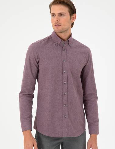 Mor Slim Fit Uzun Kollu Gömlek