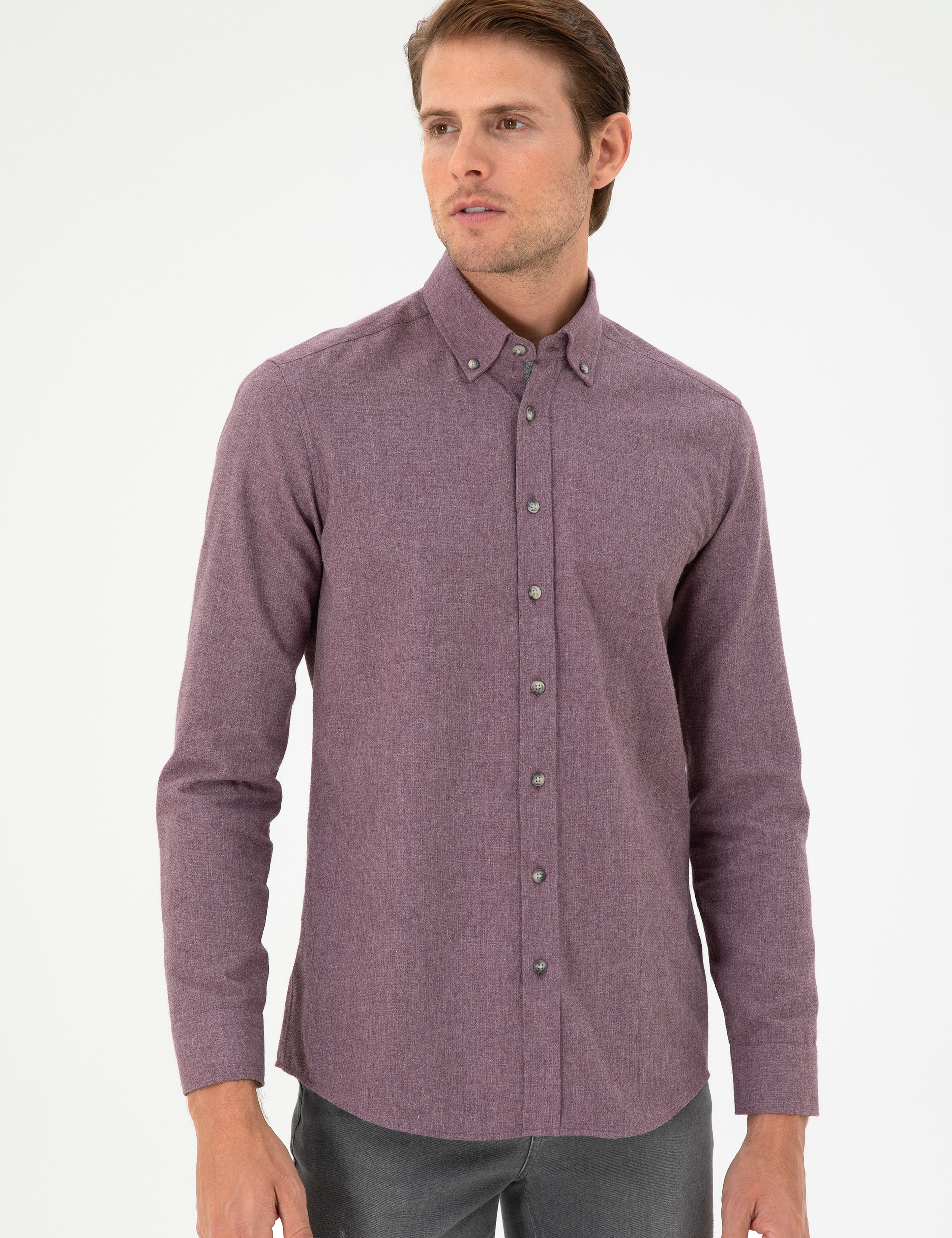 Mor Slim Fit Uzun Kollu Gömlek