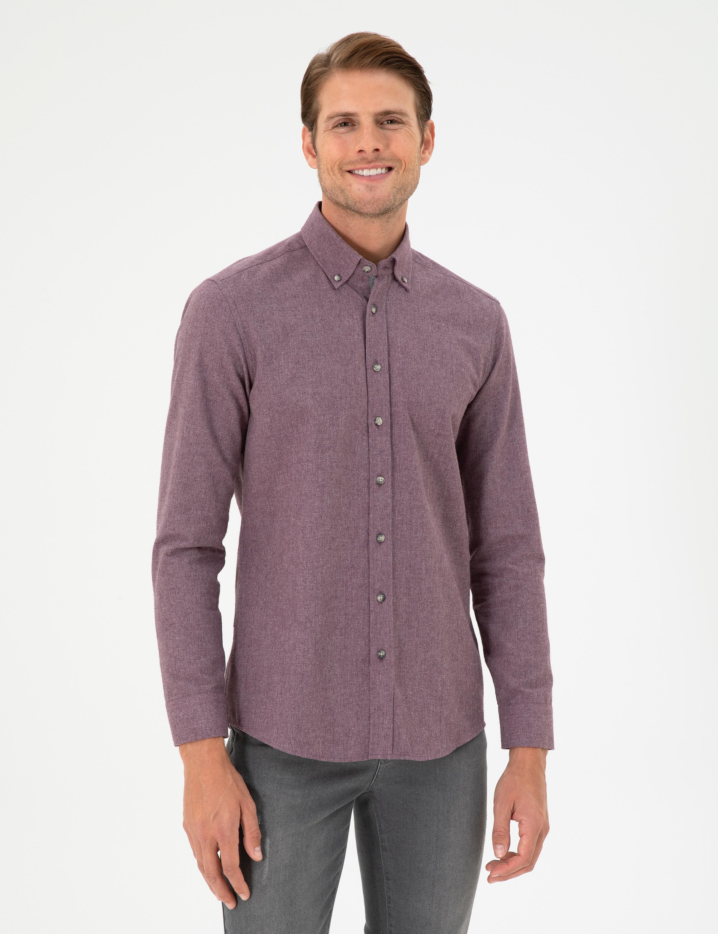 Mor Slim Fit Uzun Kollu Gömlek