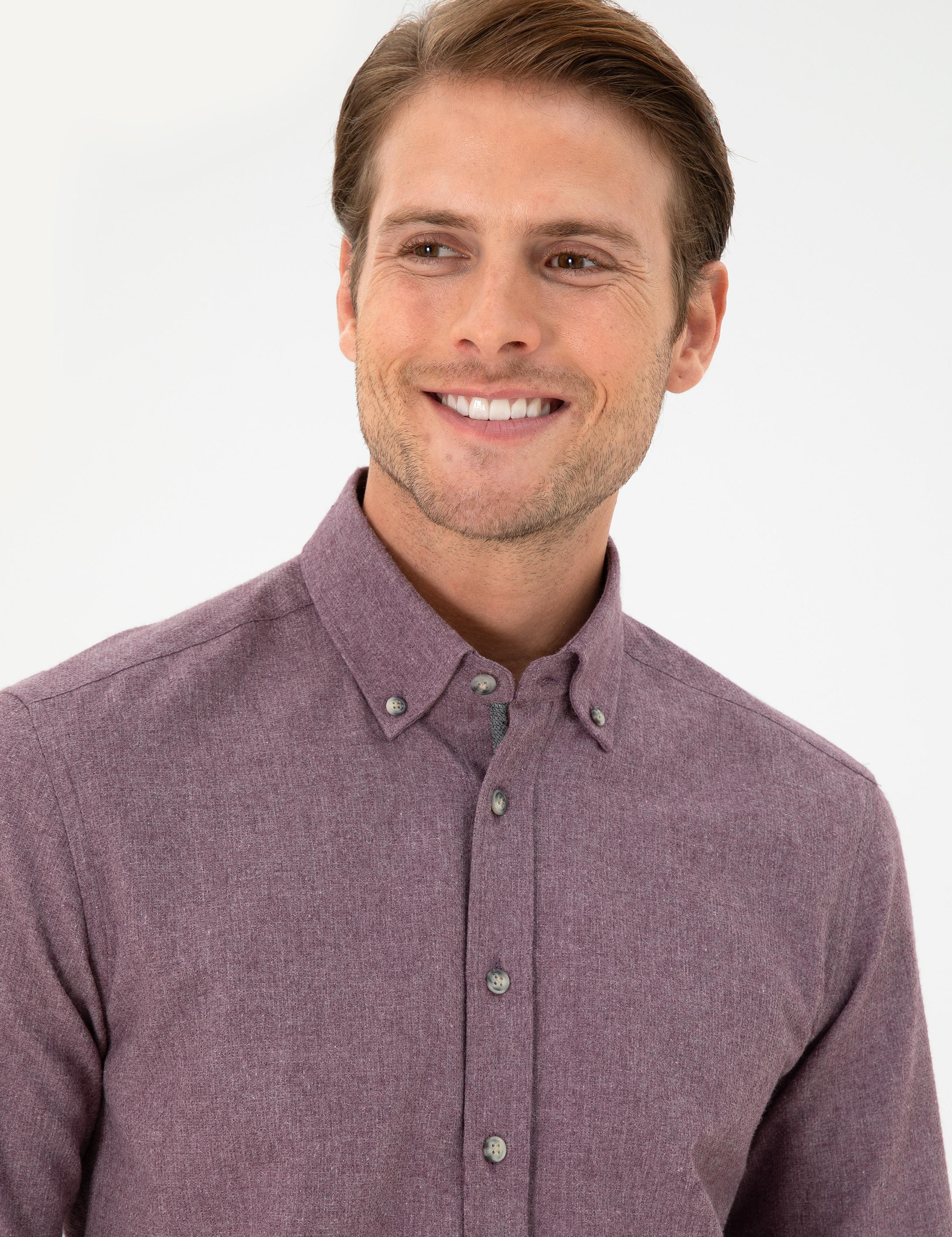 Mor Slim Fit Uzun Kollu Gömlek