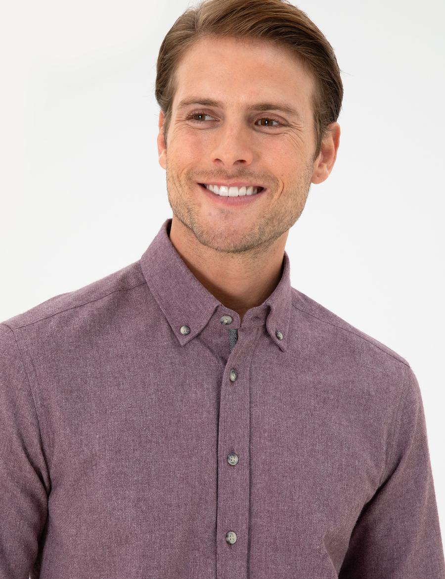 Mor Slim Fit Uzun Kollu Gömlek