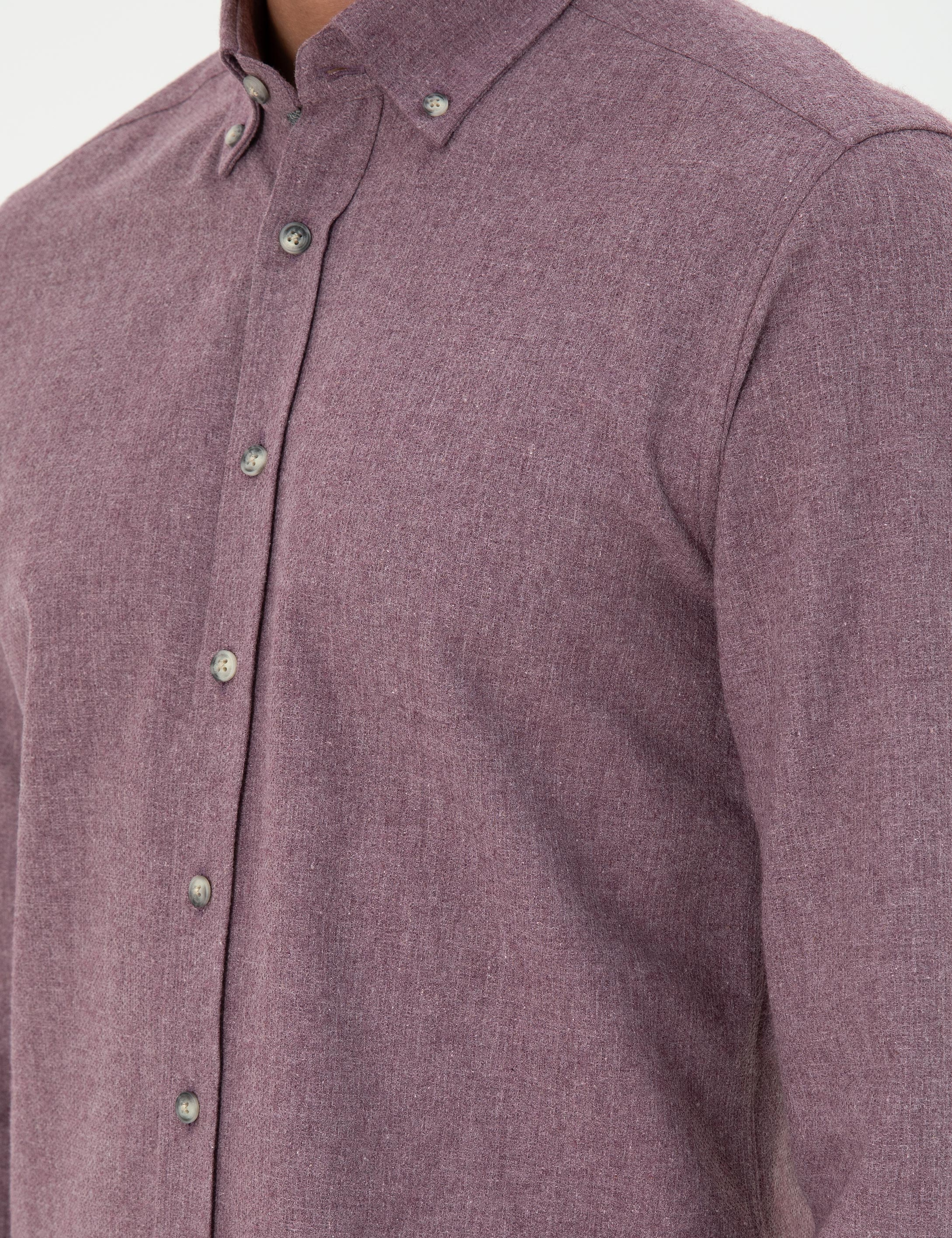 Mor Slim Fit Uzun Kollu Gömlek - Image 7