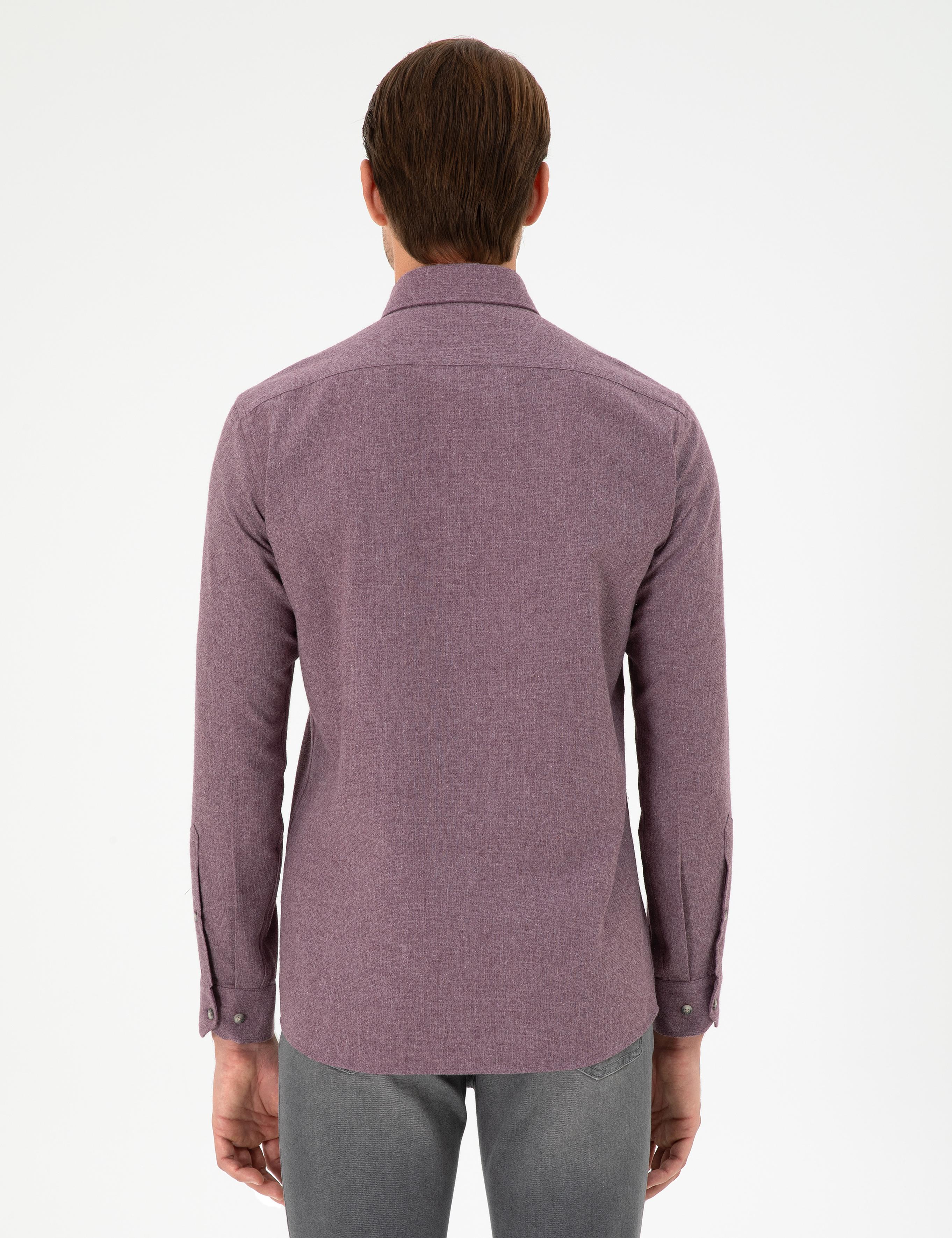 Mor Slim Fit Uzun Kollu Gömlek