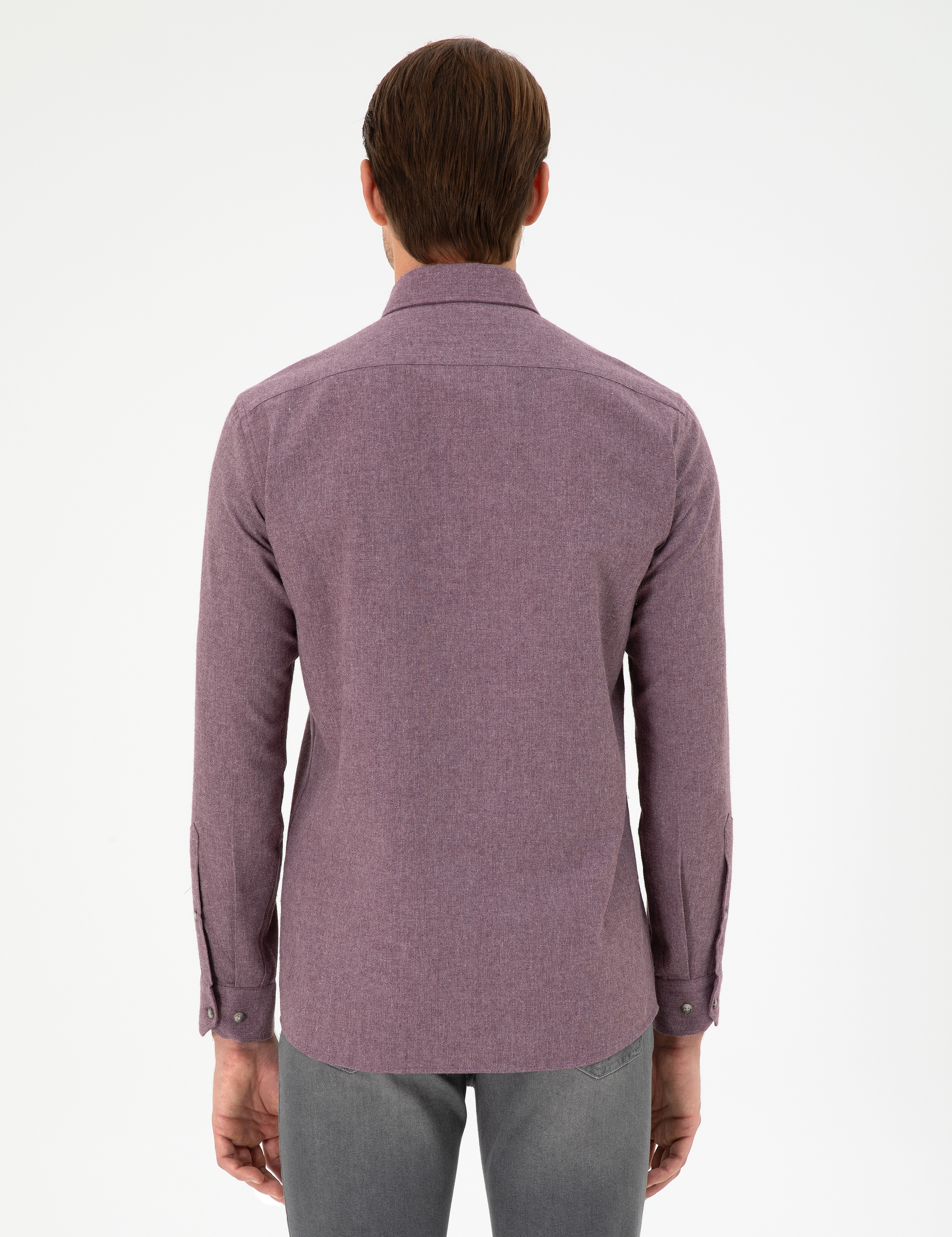 Mor Slim Fit Uzun Kollu Gömlek - Image 5