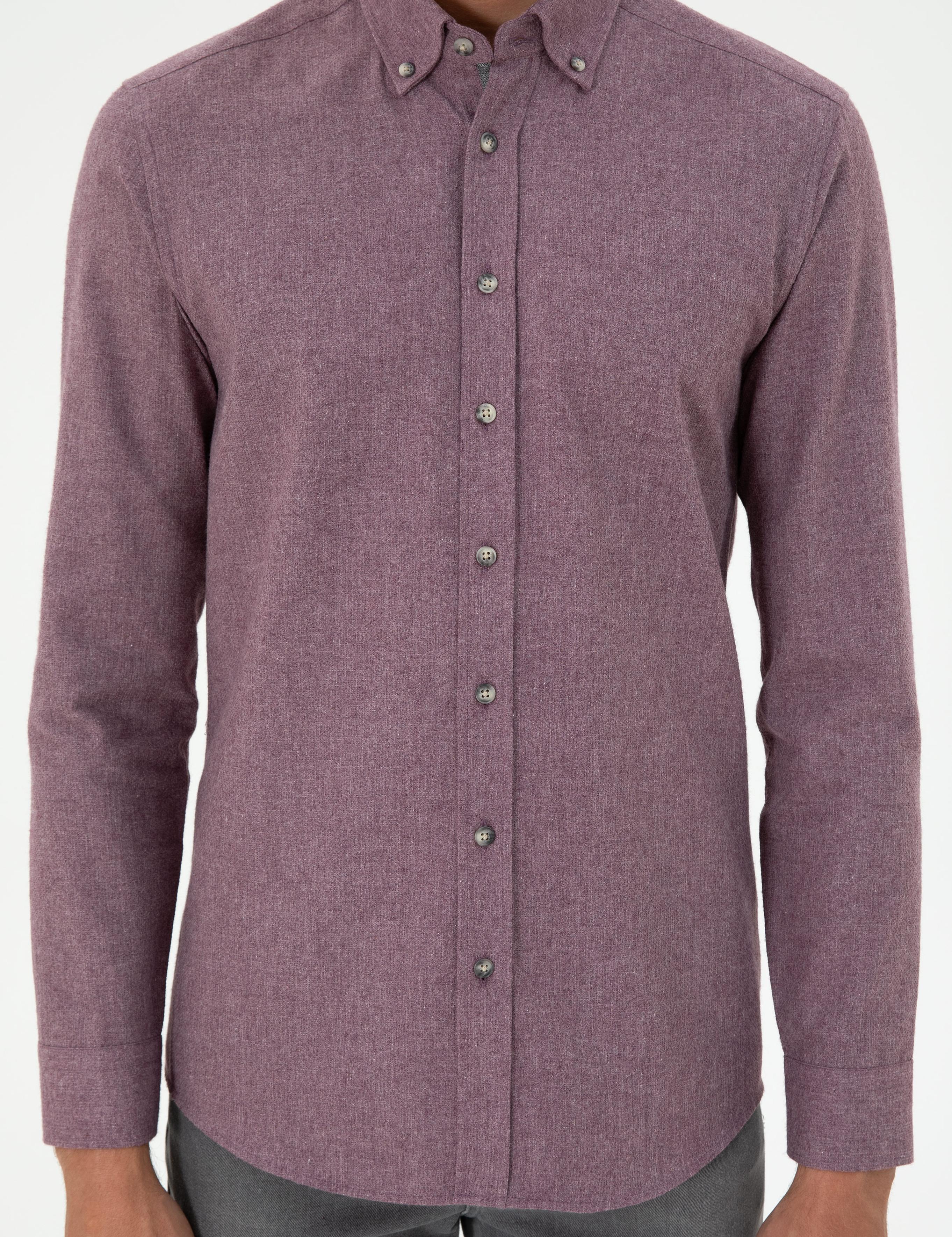 Mor Slim Fit Uzun Kollu Gömlek