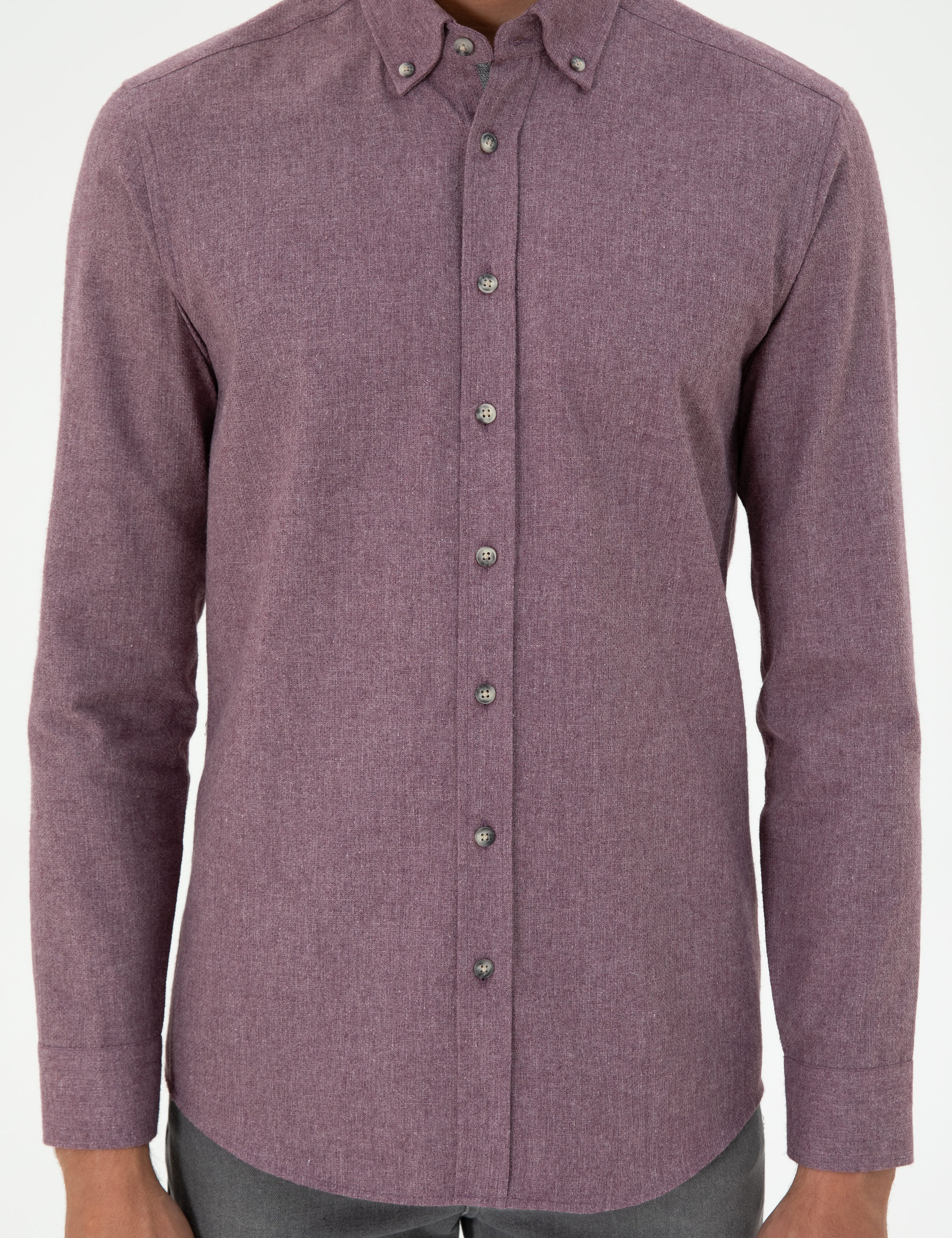 Mor Slim Fit Uzun Kollu Gömlek - Image 6