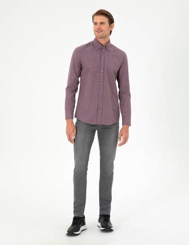 Mor Slim Fit Uzun Kollu Gömlek