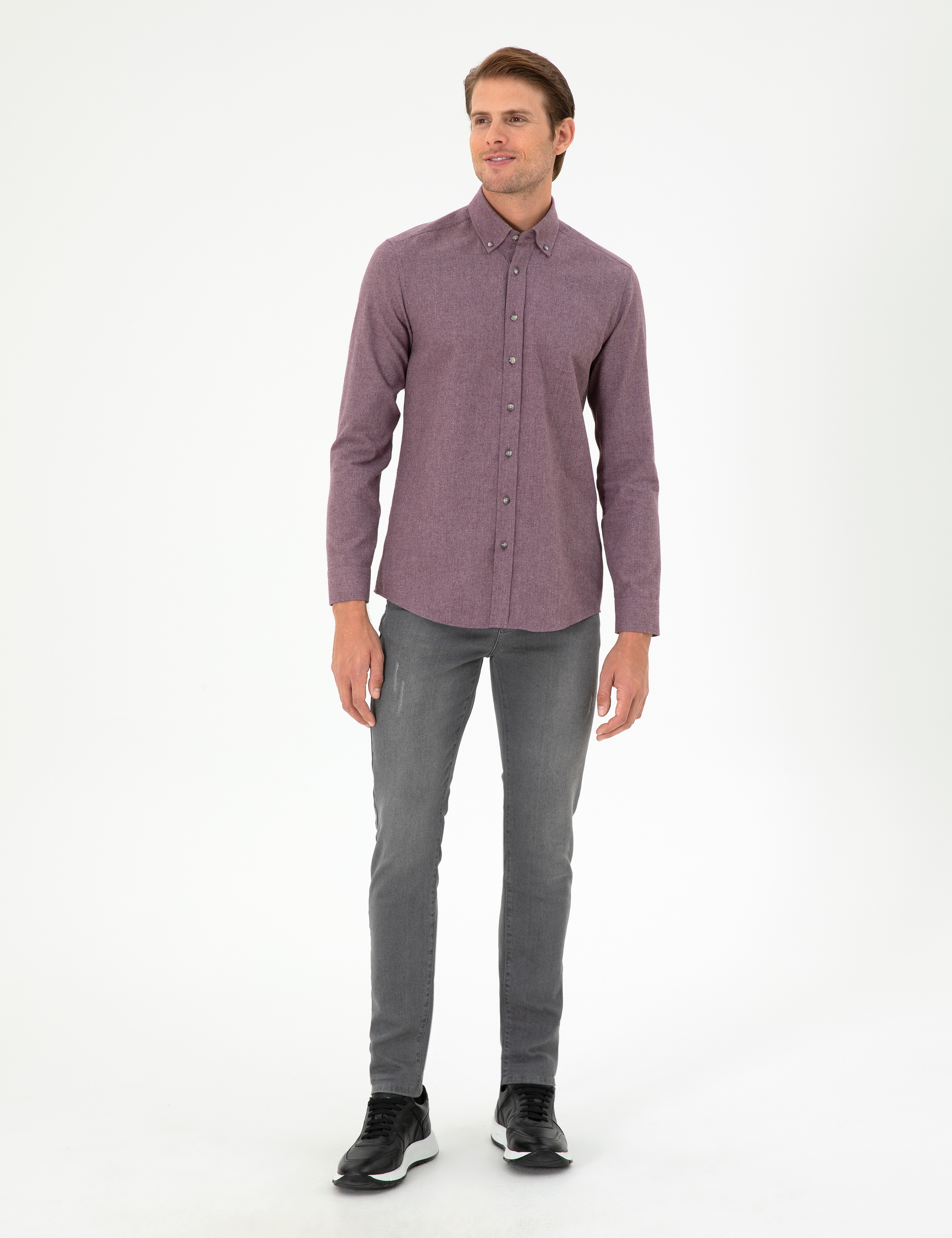 Mor Slim Fit Uzun Kollu Gömlek