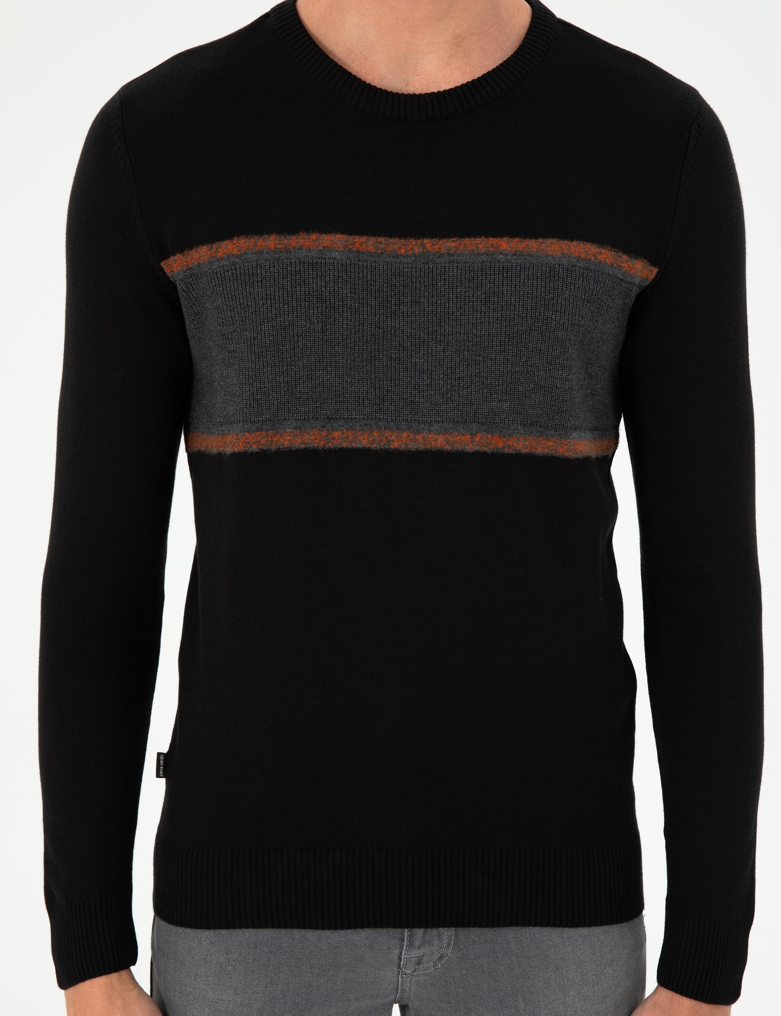 Siyah Slim Fit Bisiklet Yaka Yün Karışımlı Triko Kazak