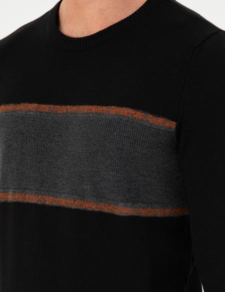 Siyah Slim Fit Bisiklet Yaka Yün Karışımlı Triko Kazak - 50296439016