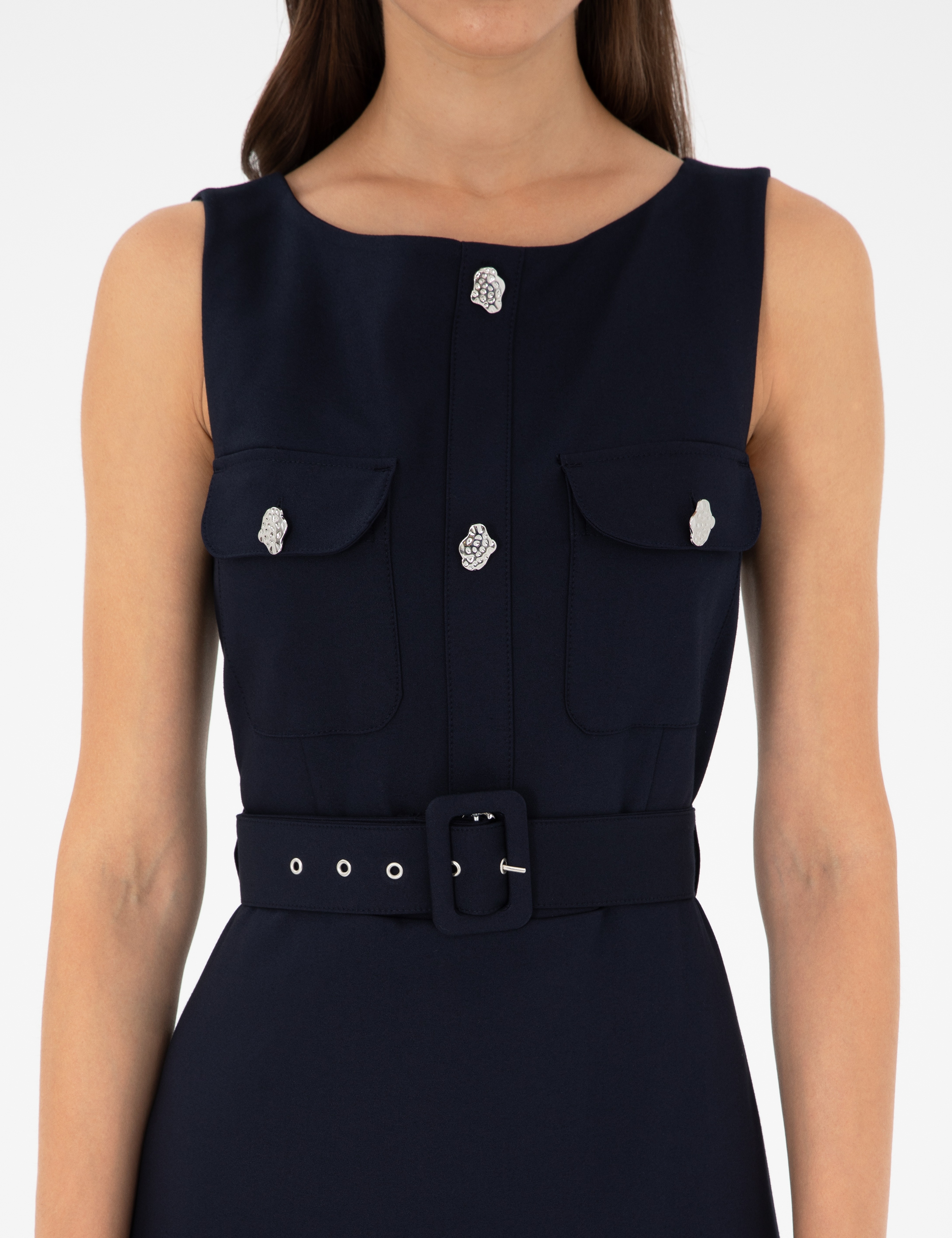 Lacivert Regular Fit Dokuma Elbise - Image 6