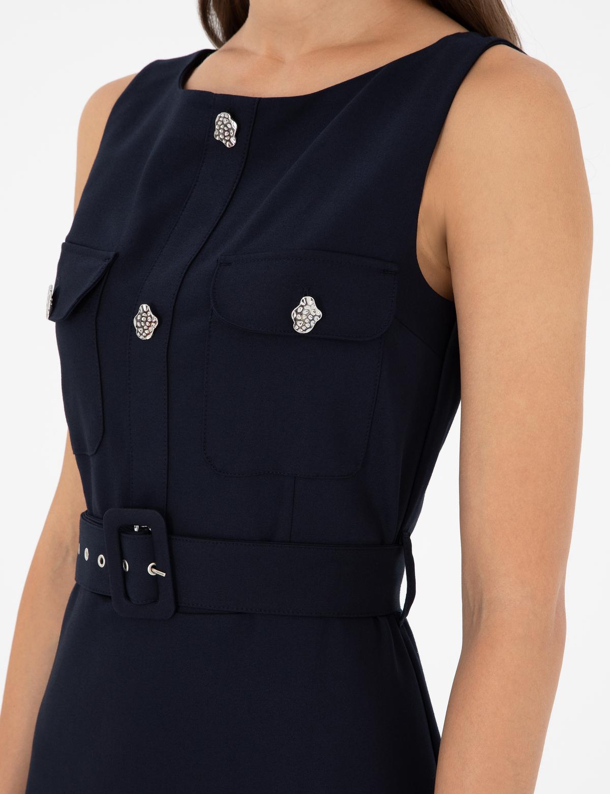 Lacivert Regular Fit Dokuma Elbise - 50292893006