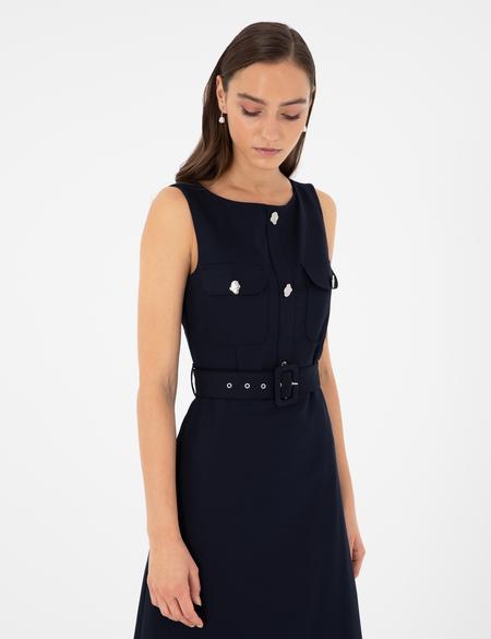 Lacivert Regular Fit Dokuma Elbise - 50292893006