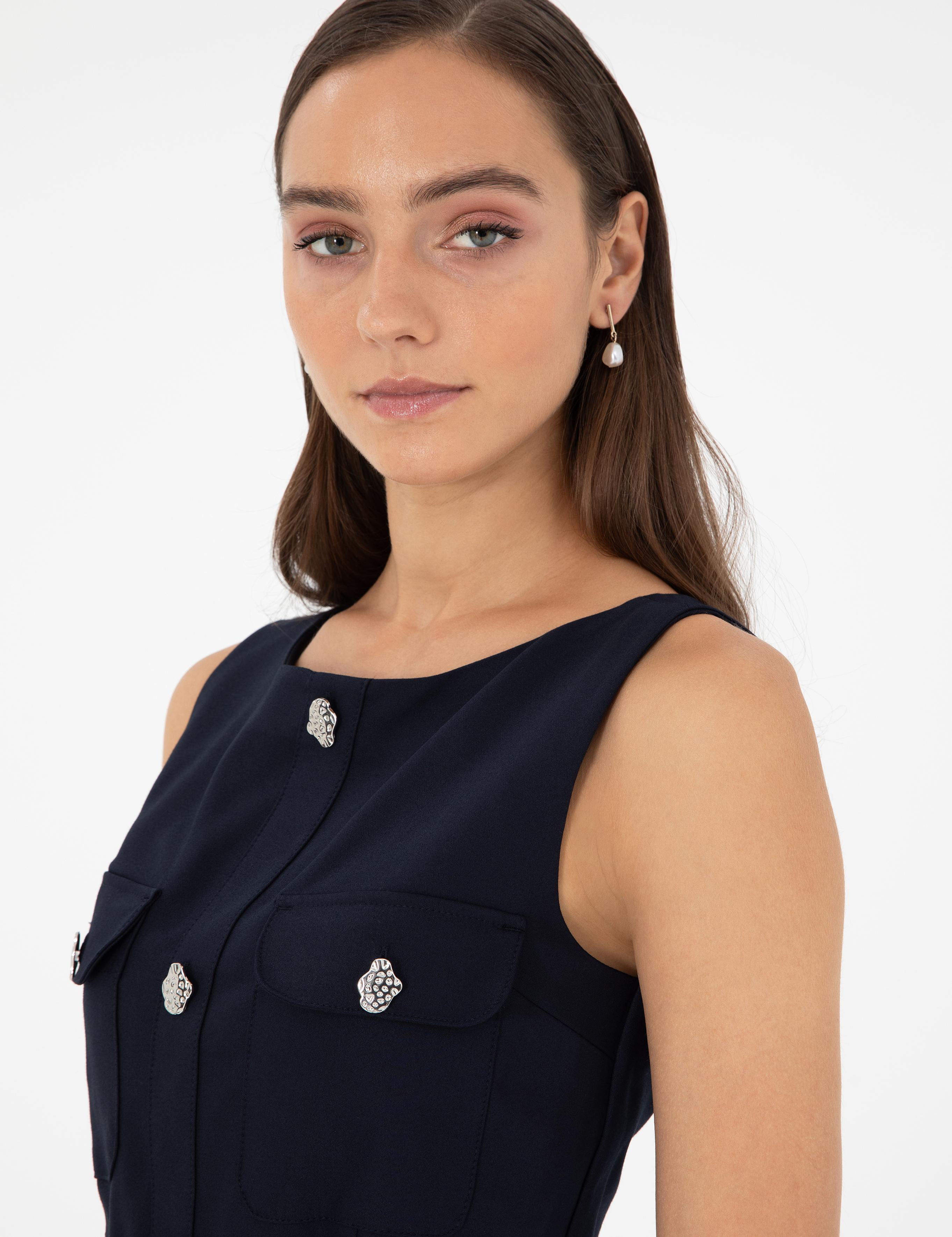 Lacivert Regular Fit Dokuma Elbise