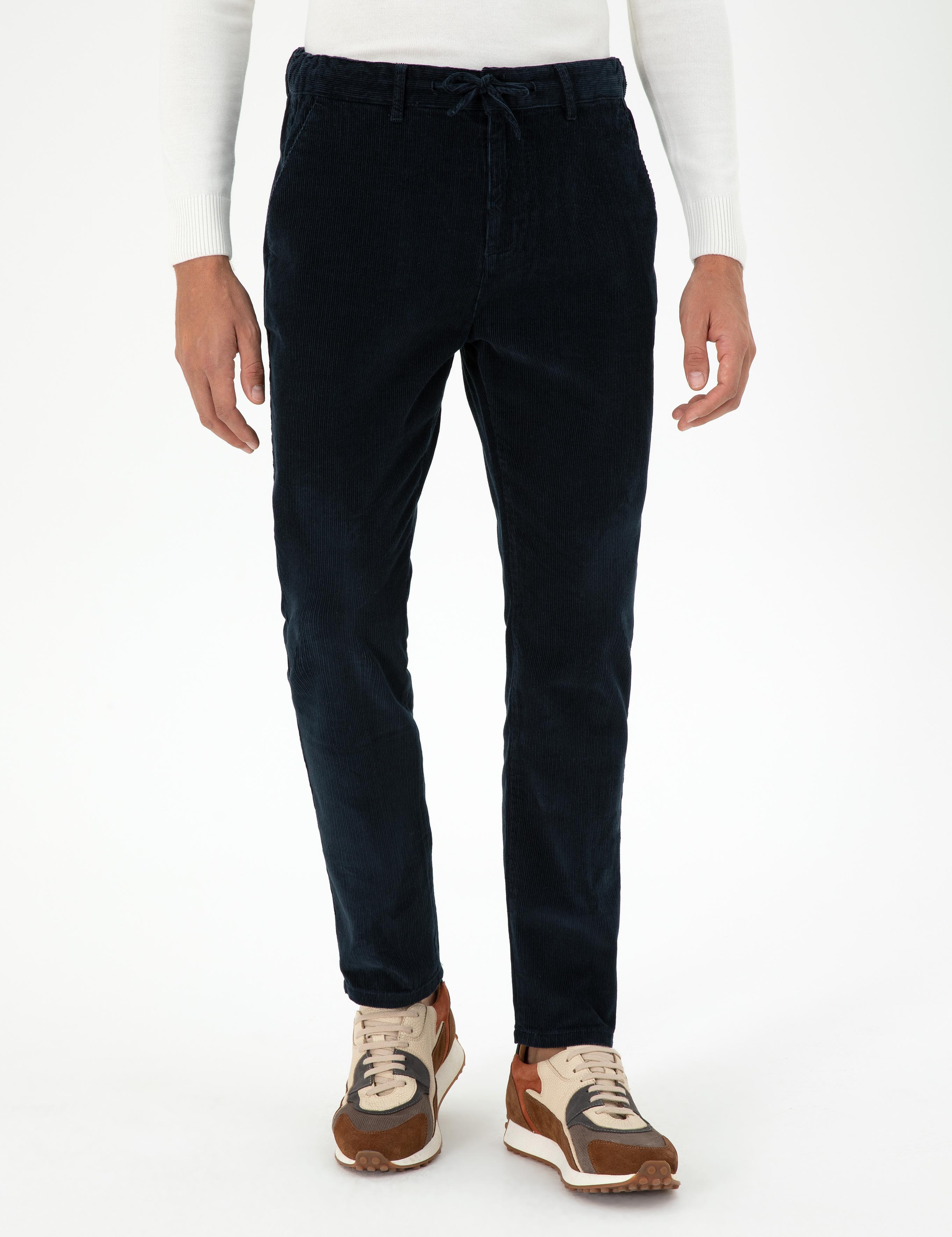 Lacivert Carrot Fit Kadife Kanvas Pantolon