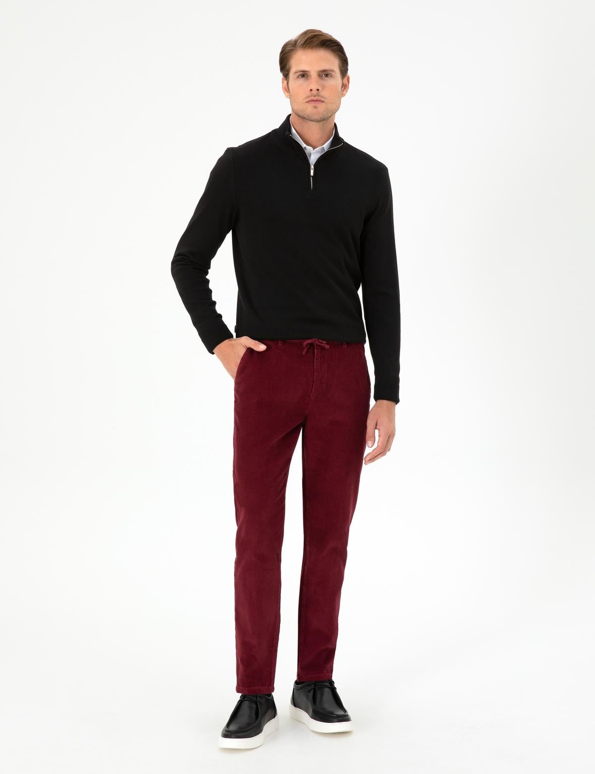 Bordo Carrot Fit Kadife Kanvas Pantolon