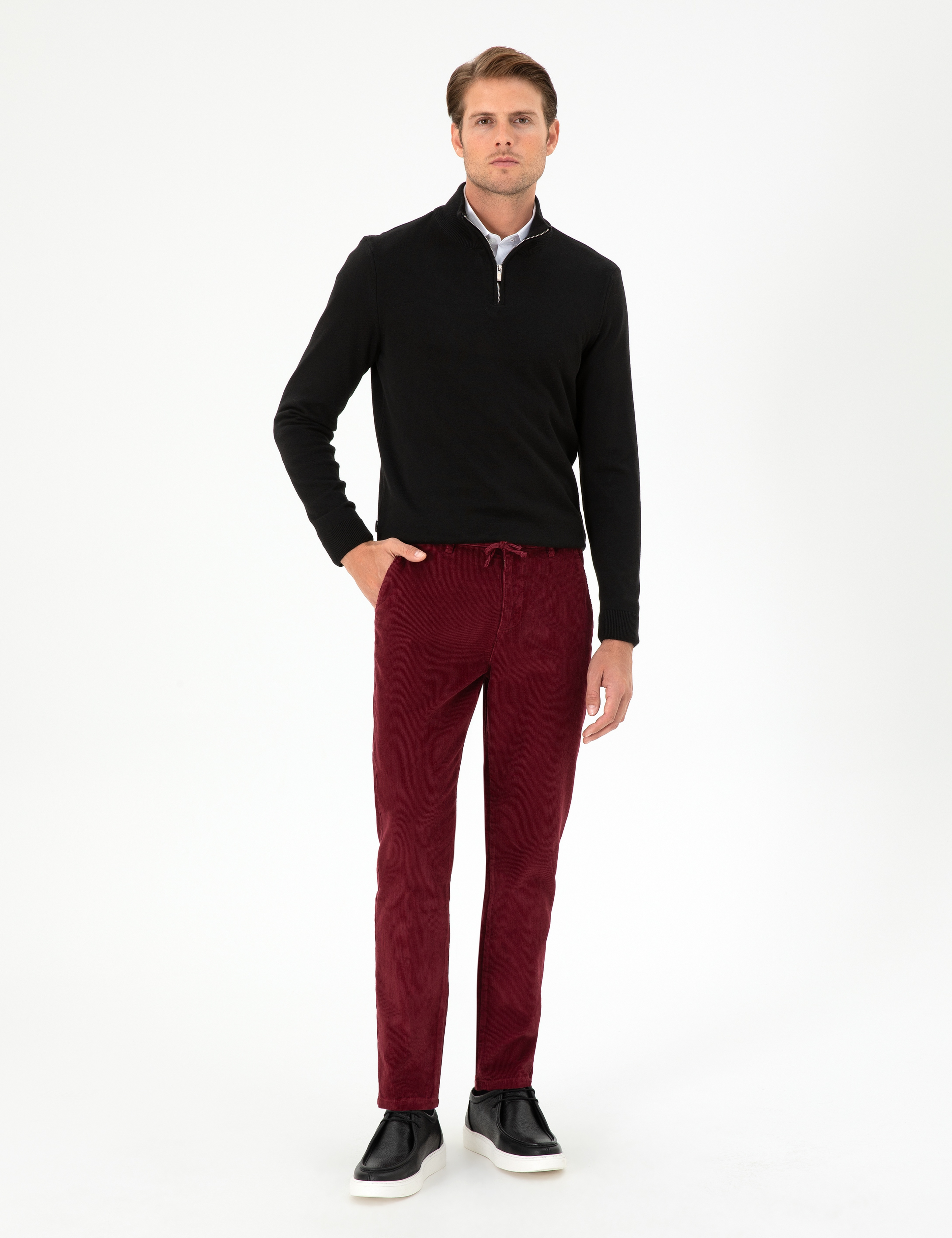 Bordo Carrot Fit Kadife Kanvas Pantolon - Image 1