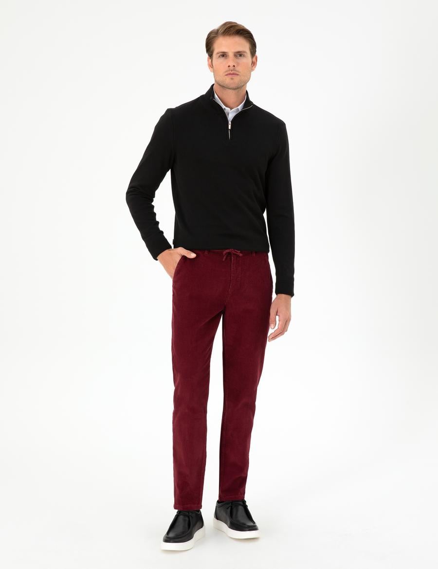 Bordo Carrot Fit Kadife Kanvas Pantolon