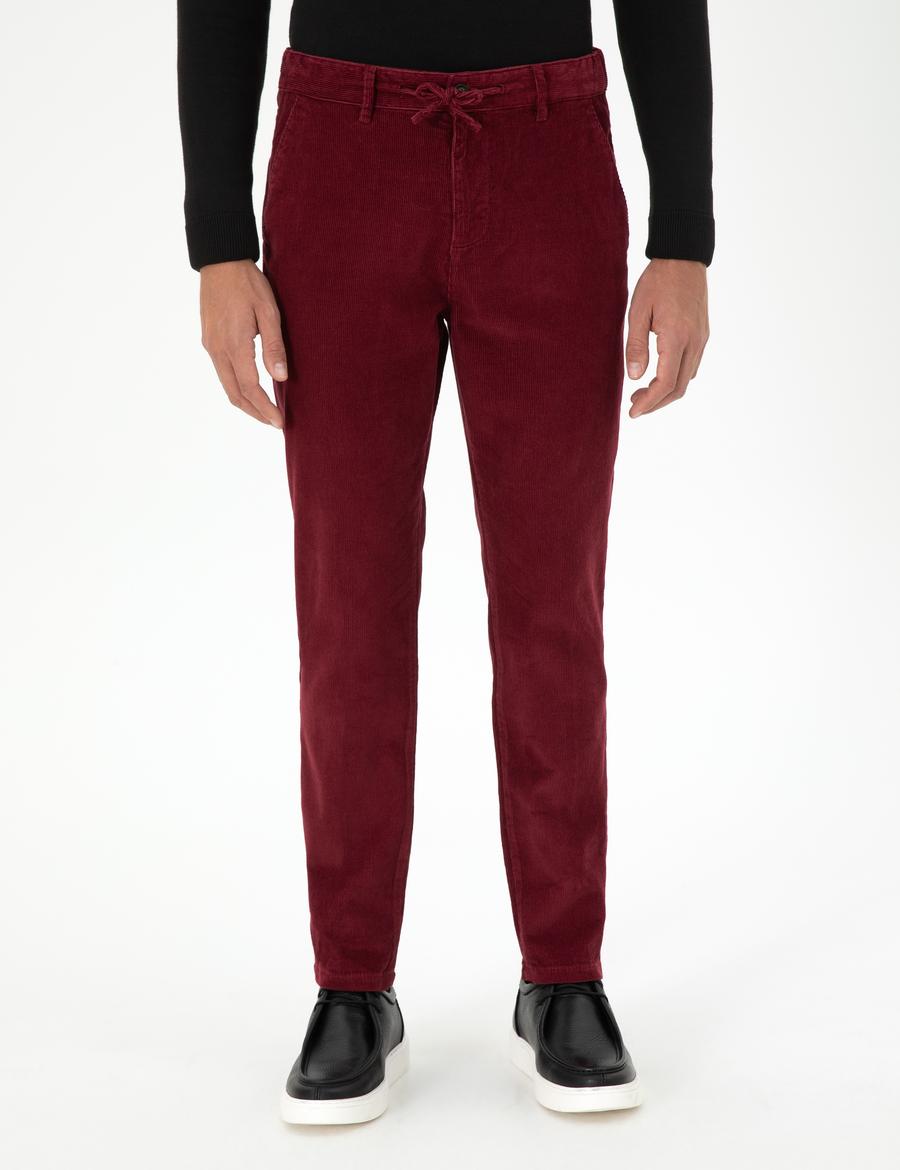 Bordo Carrot Fit Kadife Kanvas Pantolon