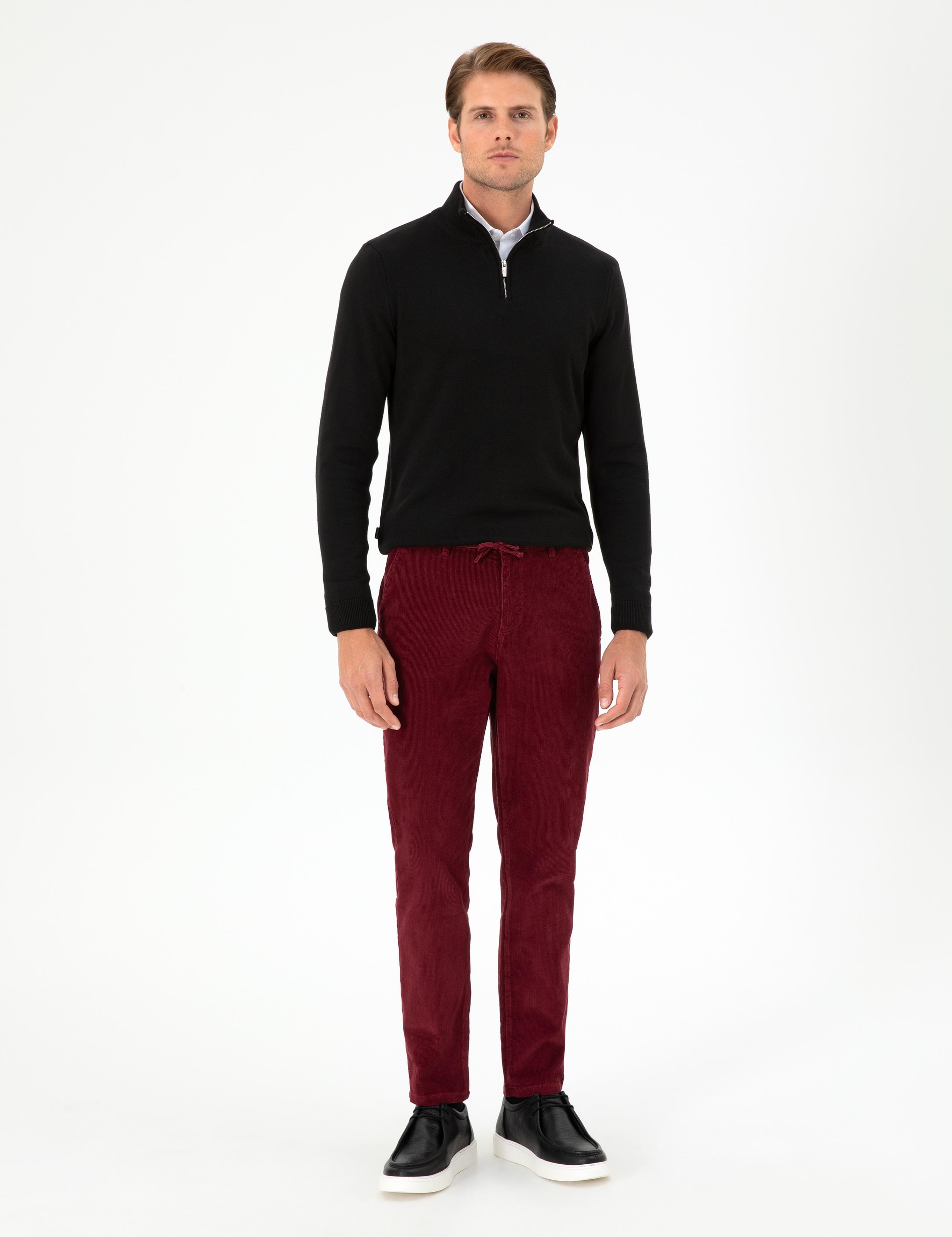 Bordo Carrot Fit Kadife Kanvas Pantolon