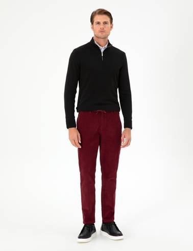 Bordo Carrot Fit Kadife Kanvas Pantolon