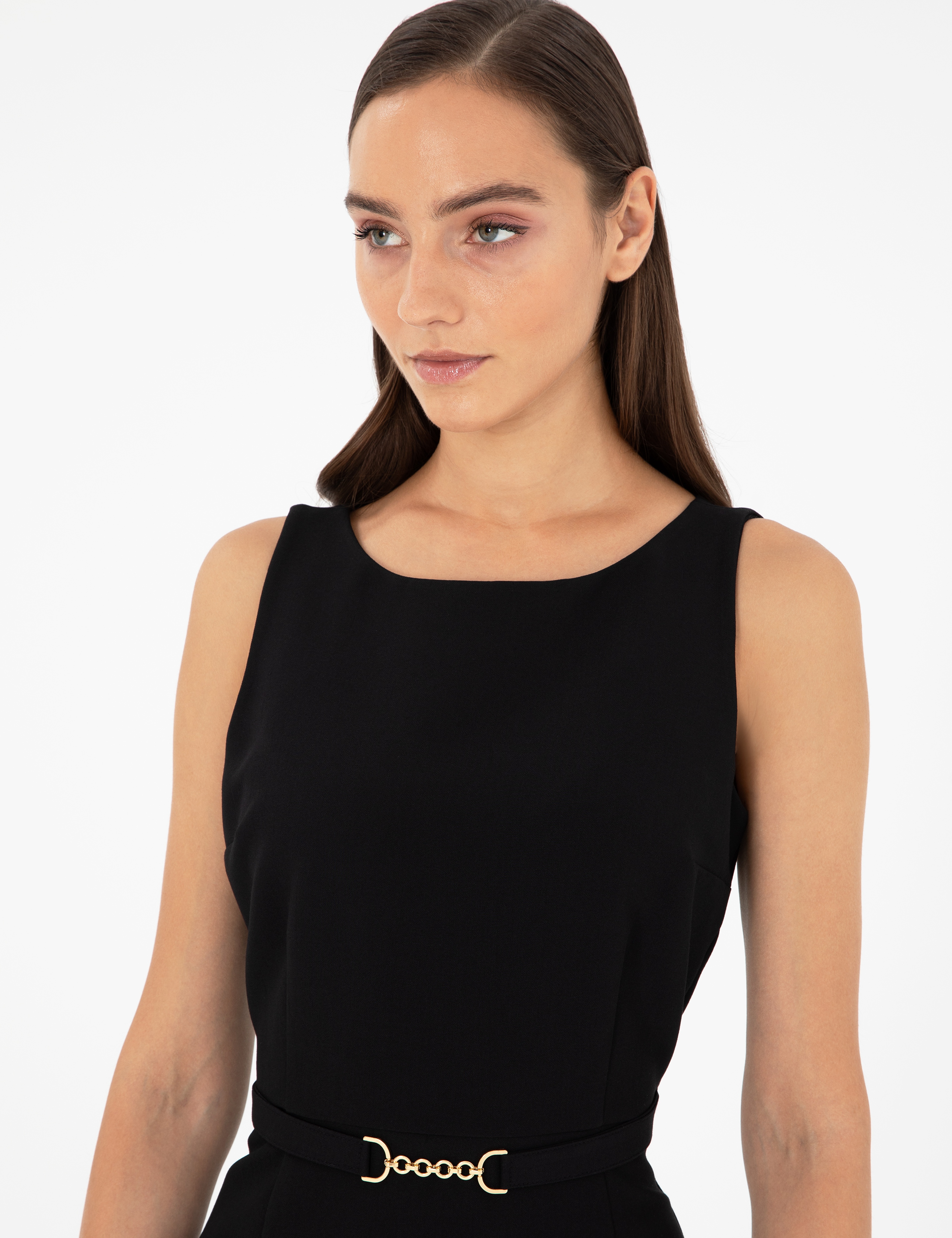 Siyah Slim Fit Dokuma Elbise - Image 4