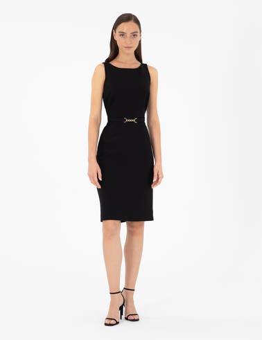 Siyah Slim Fit Dokuma Elbise
