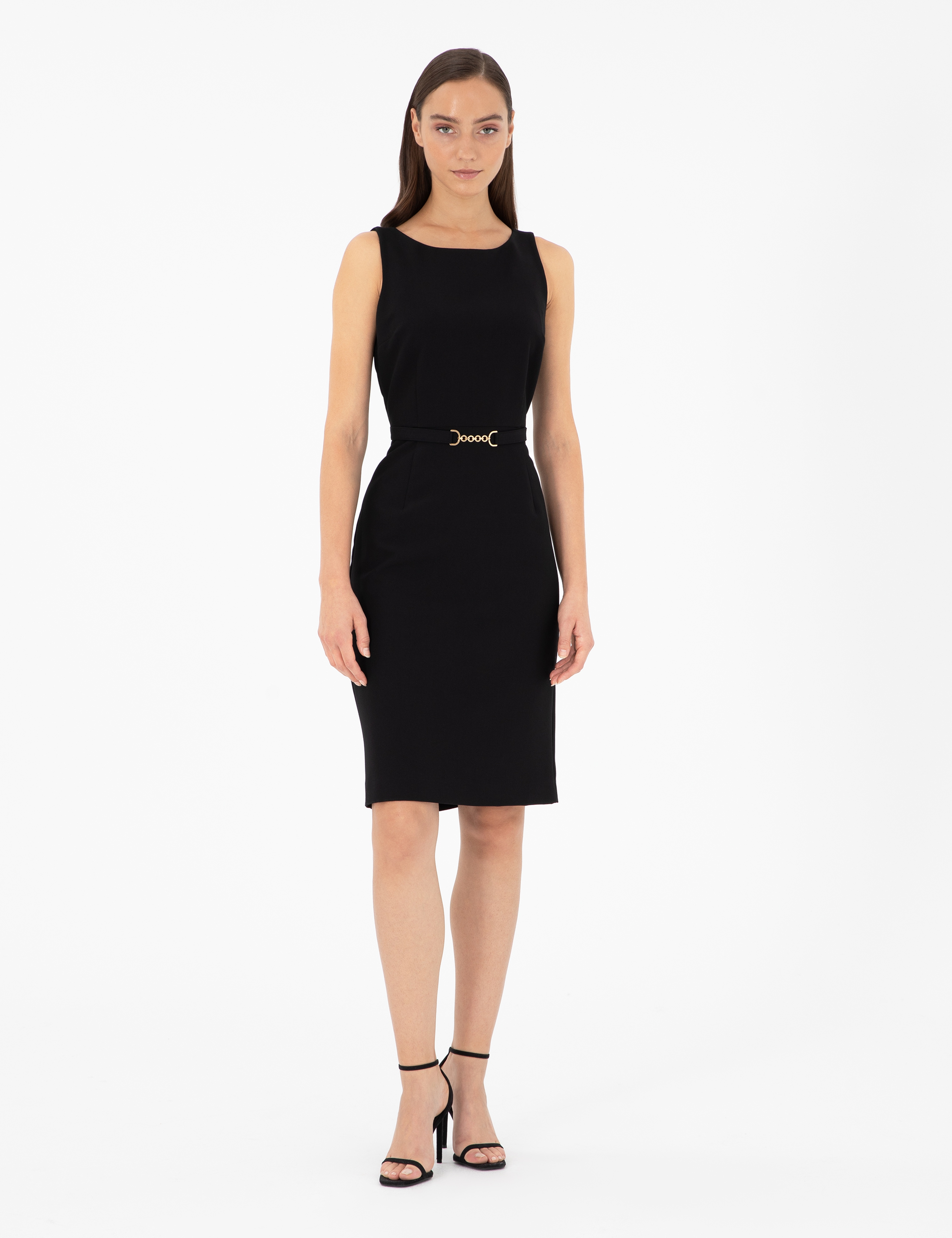 Siyah Slim Fit Dokuma Elbise - Image 1