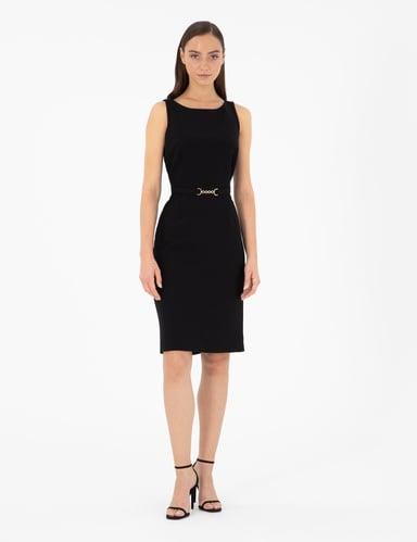 Siyah Slim Fit Dokuma Elbise