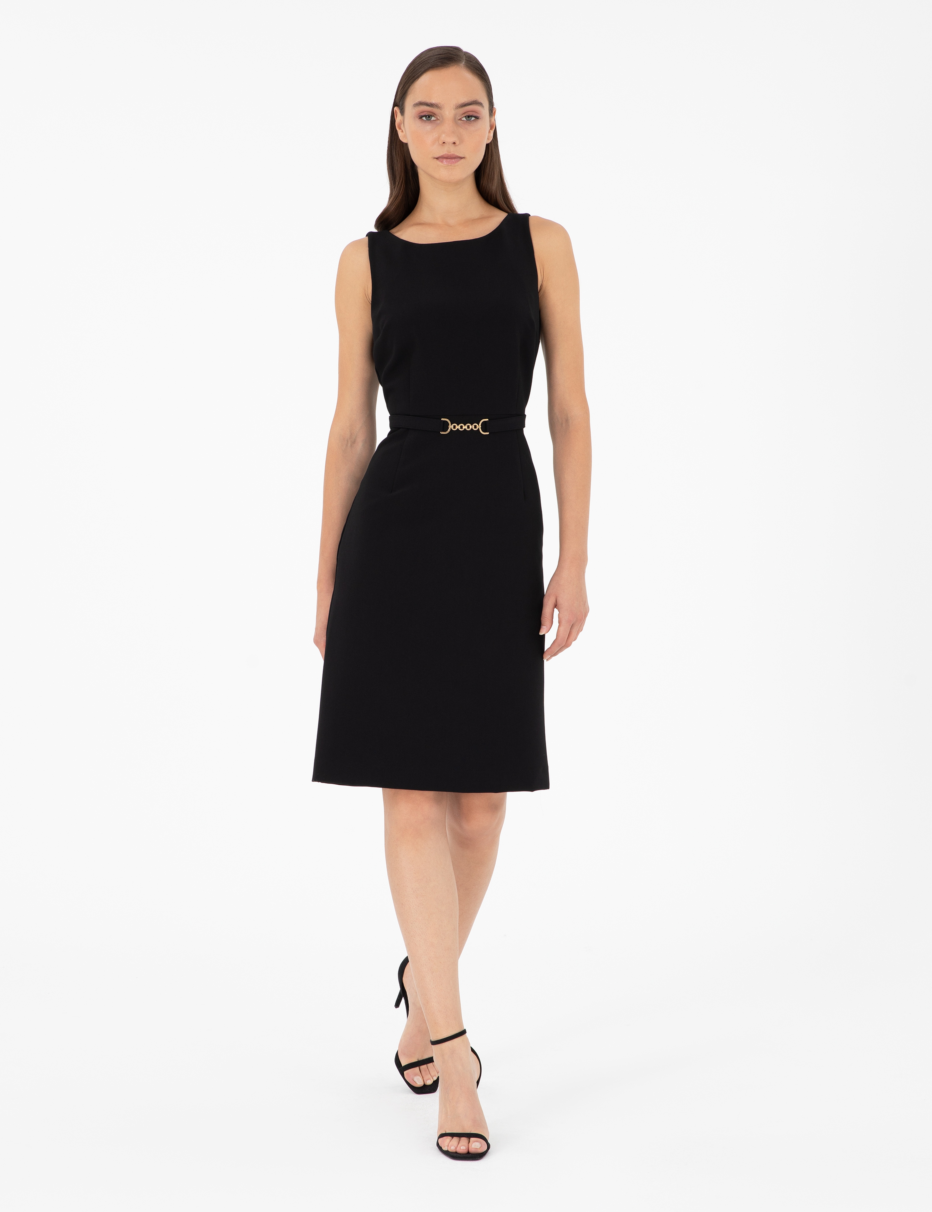 Siyah Slim Fit Dokuma Elbise - Image 3
