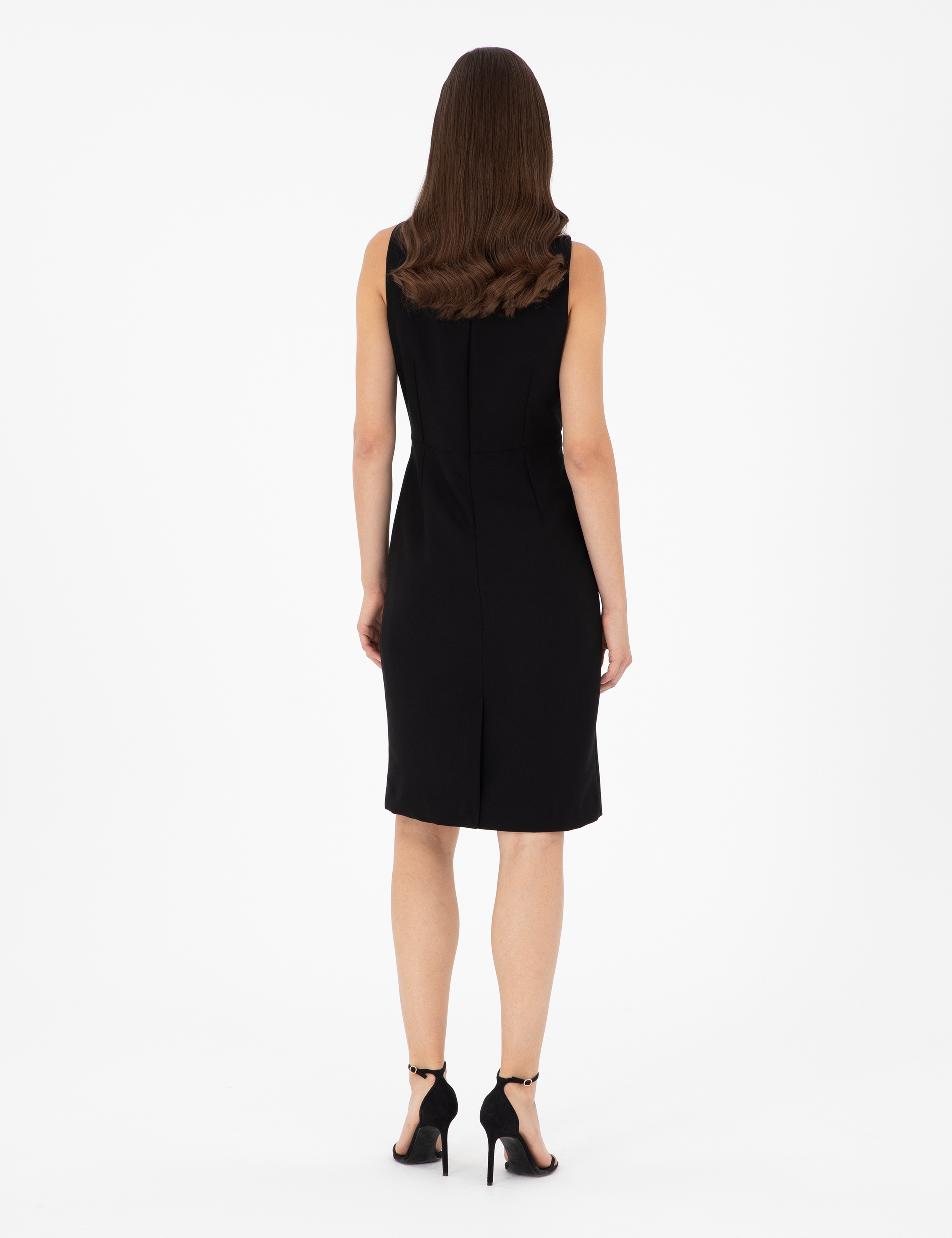 Siyah Slim Fit Dokuma Elbise - Image 5