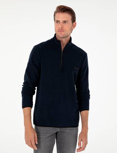 Lacivert Regular Fit Yarım Fermuarlı Polar Sweatshirt