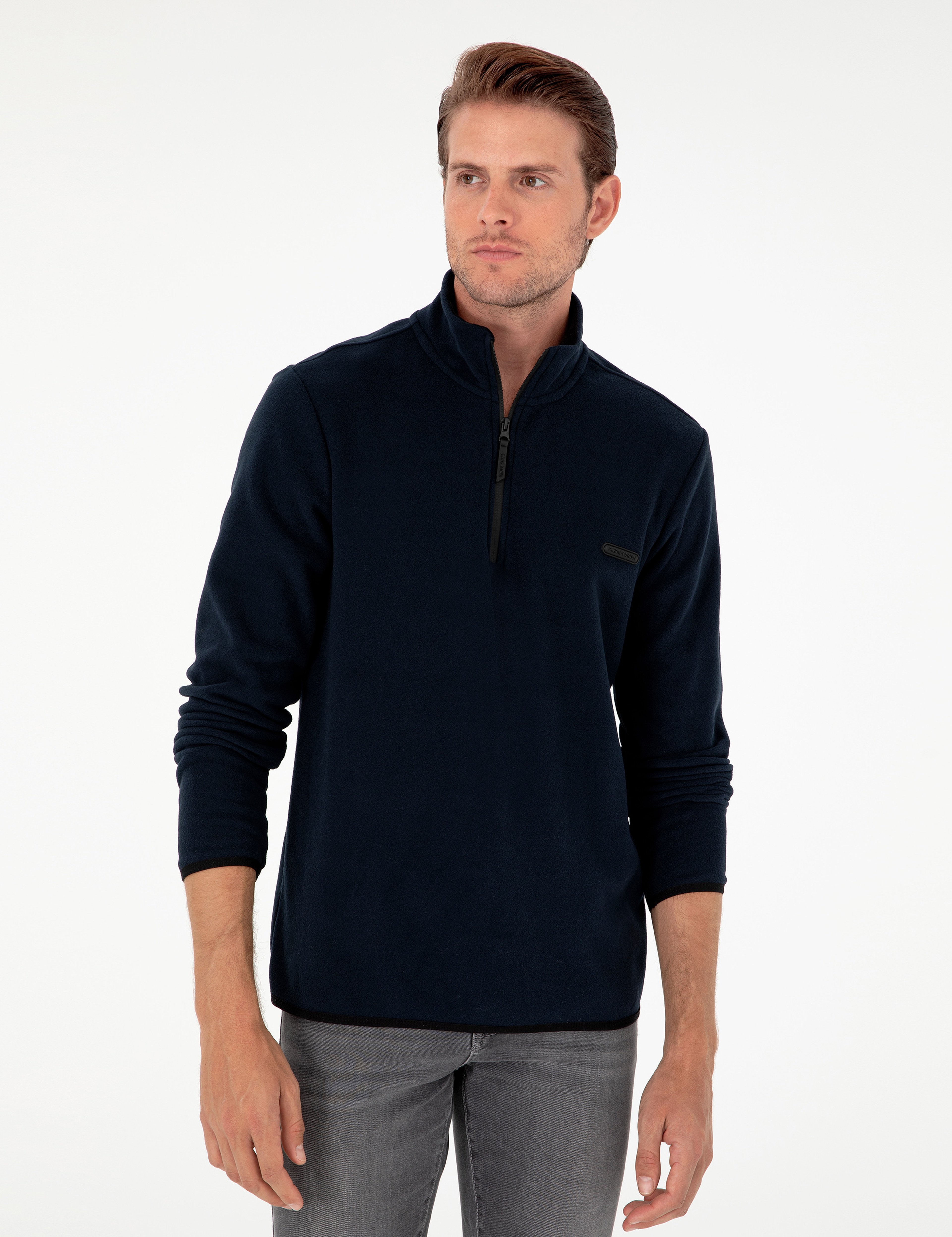 Lacivert Regular Fit Yarım Fermuarlı Polar Sweatshirt - Image 3