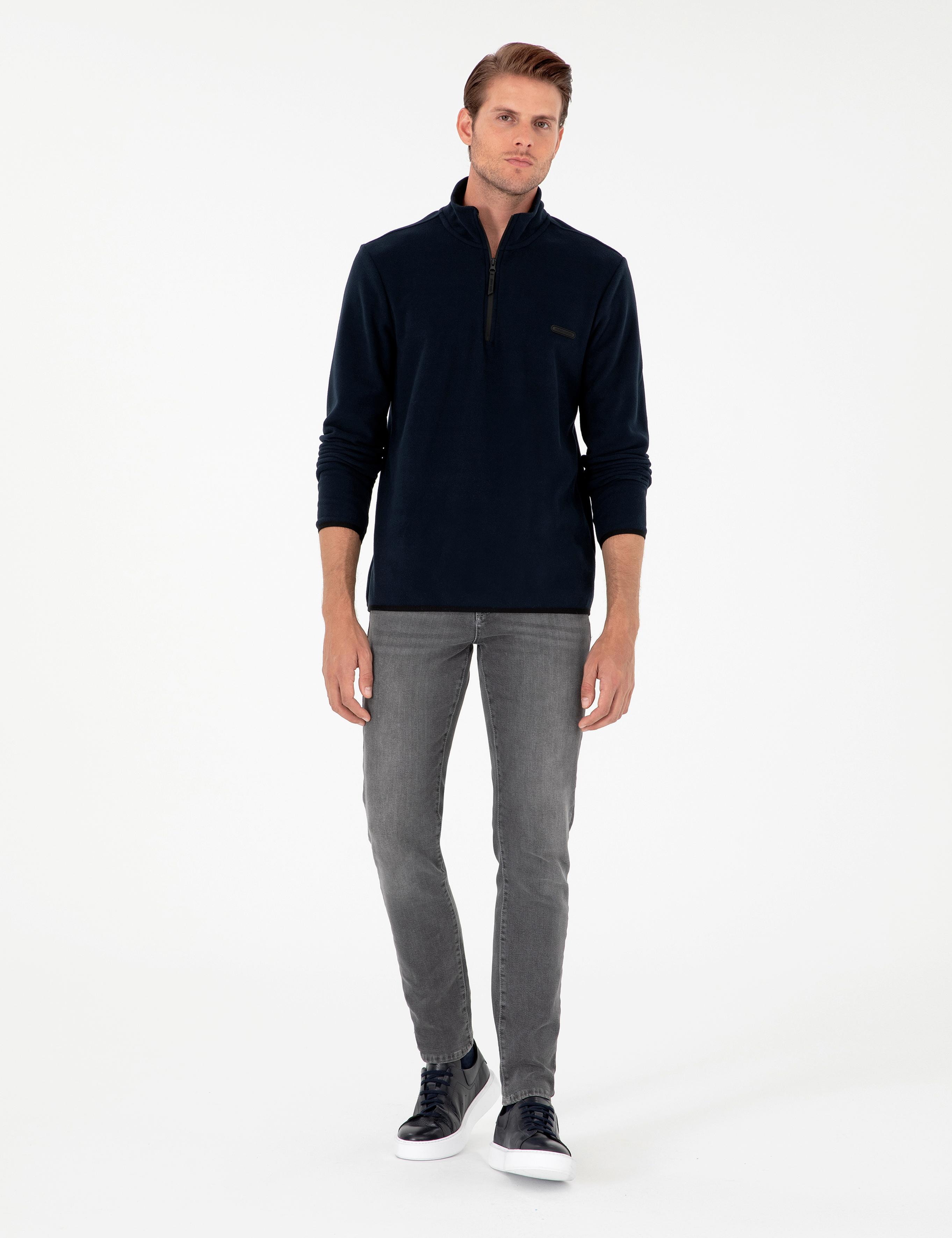 Lacivert Regular Fit Yarım Fermuarlı Polar Sweatshirt