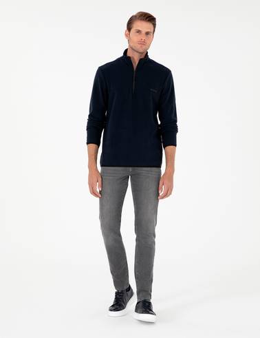 Lacivert Regular Fit Yarım Fermuarlı Polar Sweatshirt