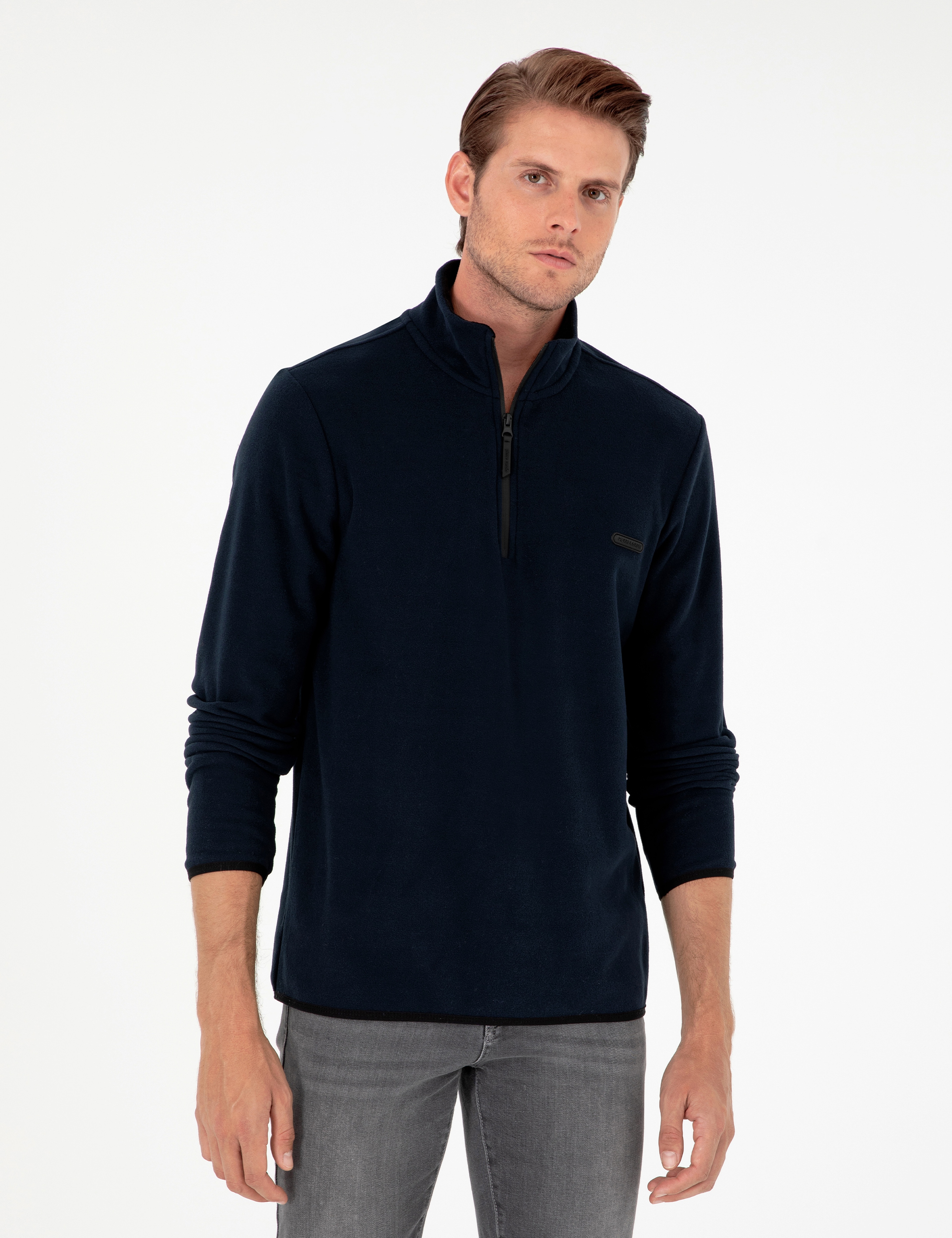Lacivert Regular Fit Yarım Fermuarlı Polar Sweatshirt