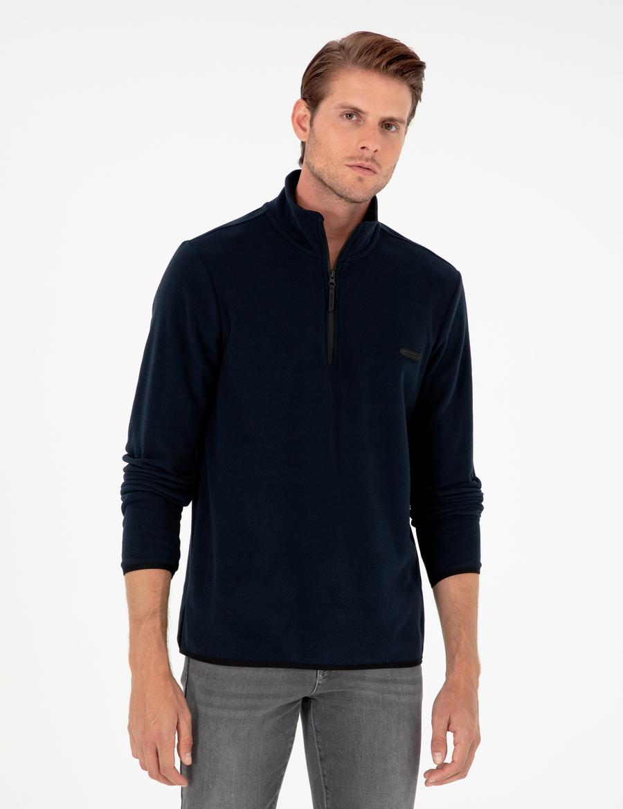 Lacivert Regular Fit Yarım Fermuarlı Polar Sweatshirt