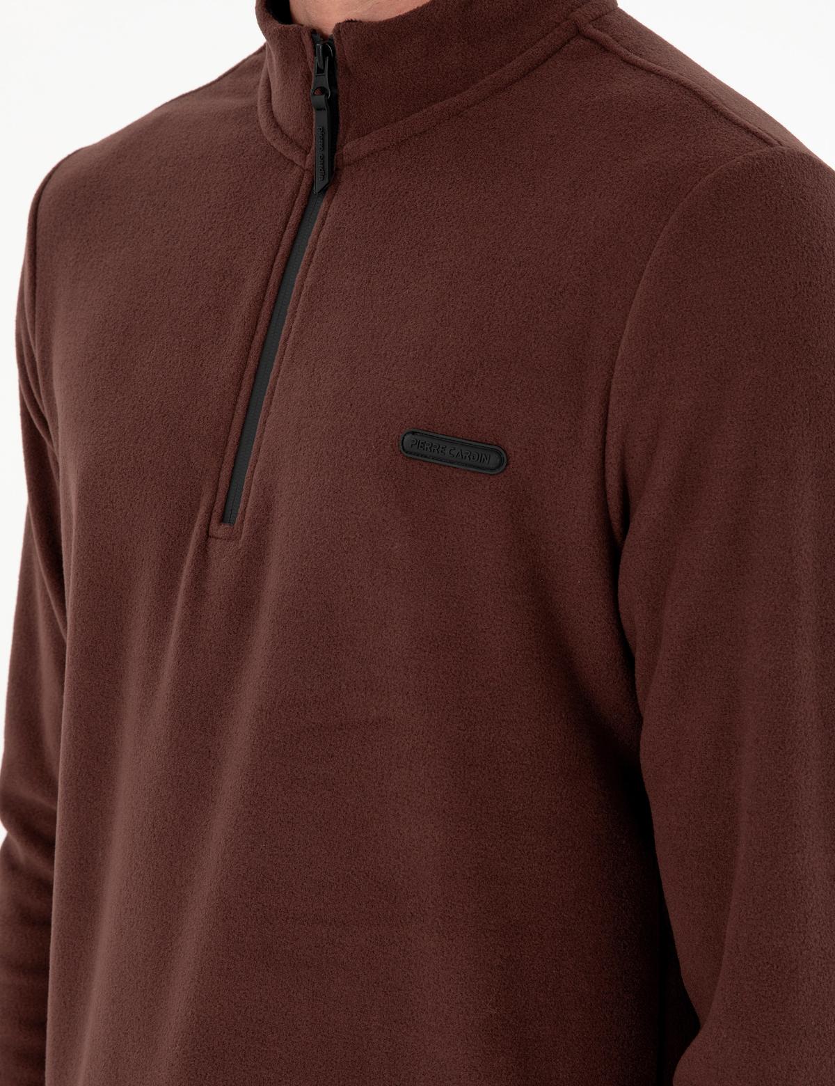 Kahverengi Regular Fit Yarım Fermuarlı Polar Sweatshirt - 50298973046