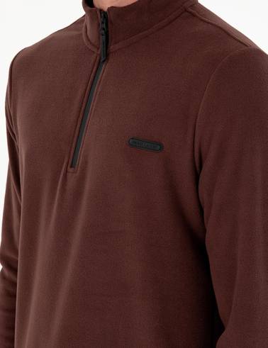 Kahverengi Regular Fit Yarım Fermuarlı Polar Sweatshirt