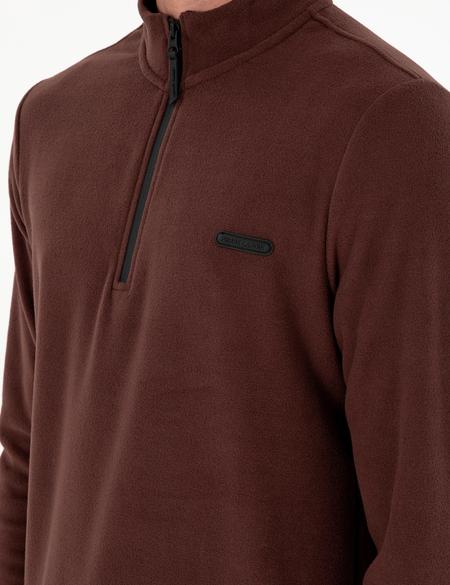 Kahverengi Regular Fit Yarım Fermuarlı Polar Sweatshirt - 50298973046