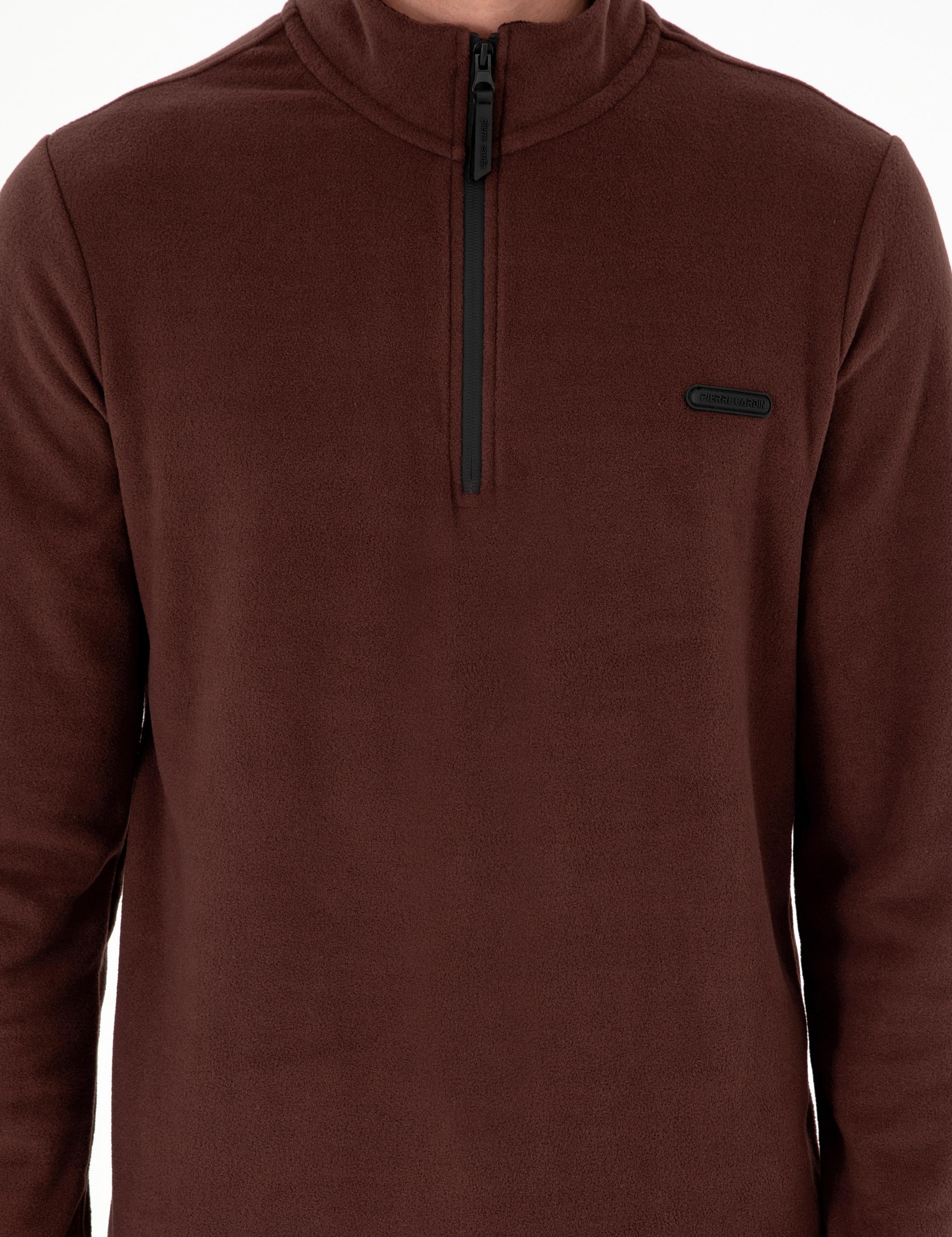 Kahverengi Regular Fit Yarım Fermuarlı Polar Sweatshirt