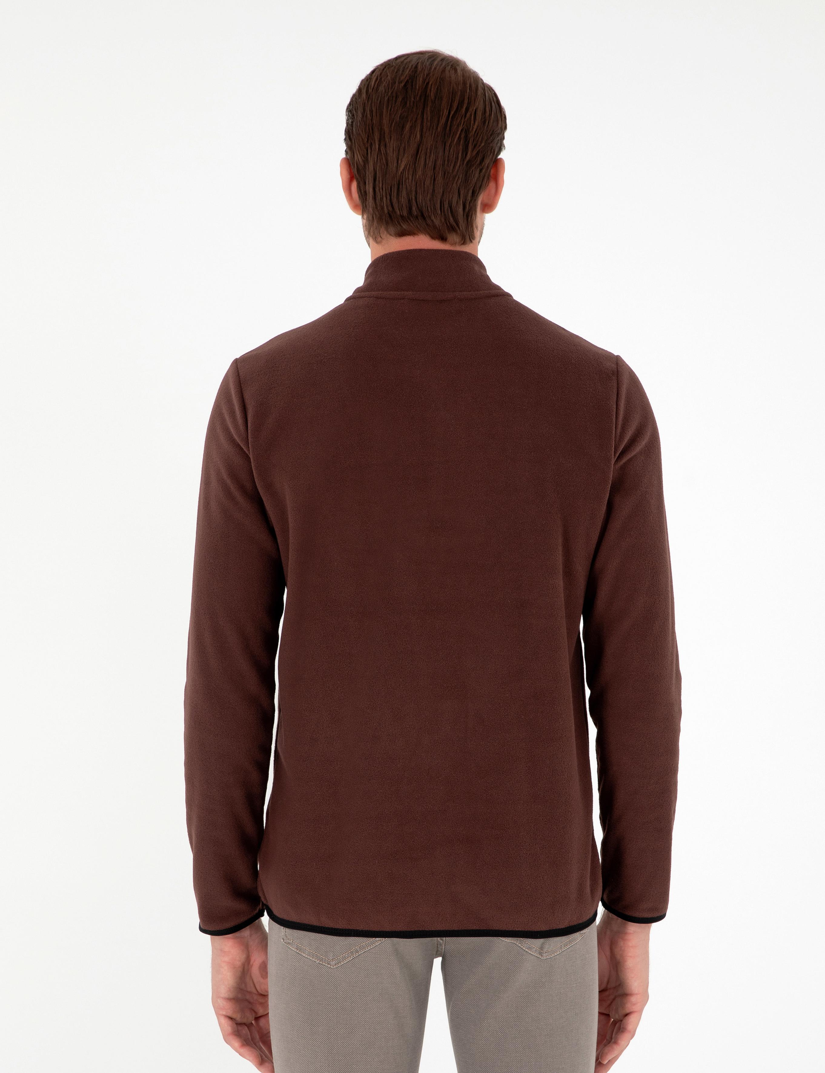 Kahverengi Regular Fit Yarım Fermuarlı Polar Sweatshirt