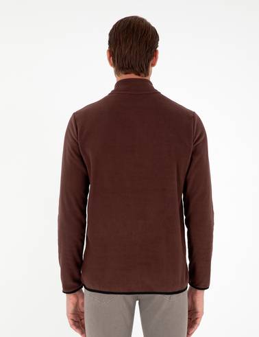 Kahverengi Regular Fit Yarım Fermuarlı Polar Sweatshirt