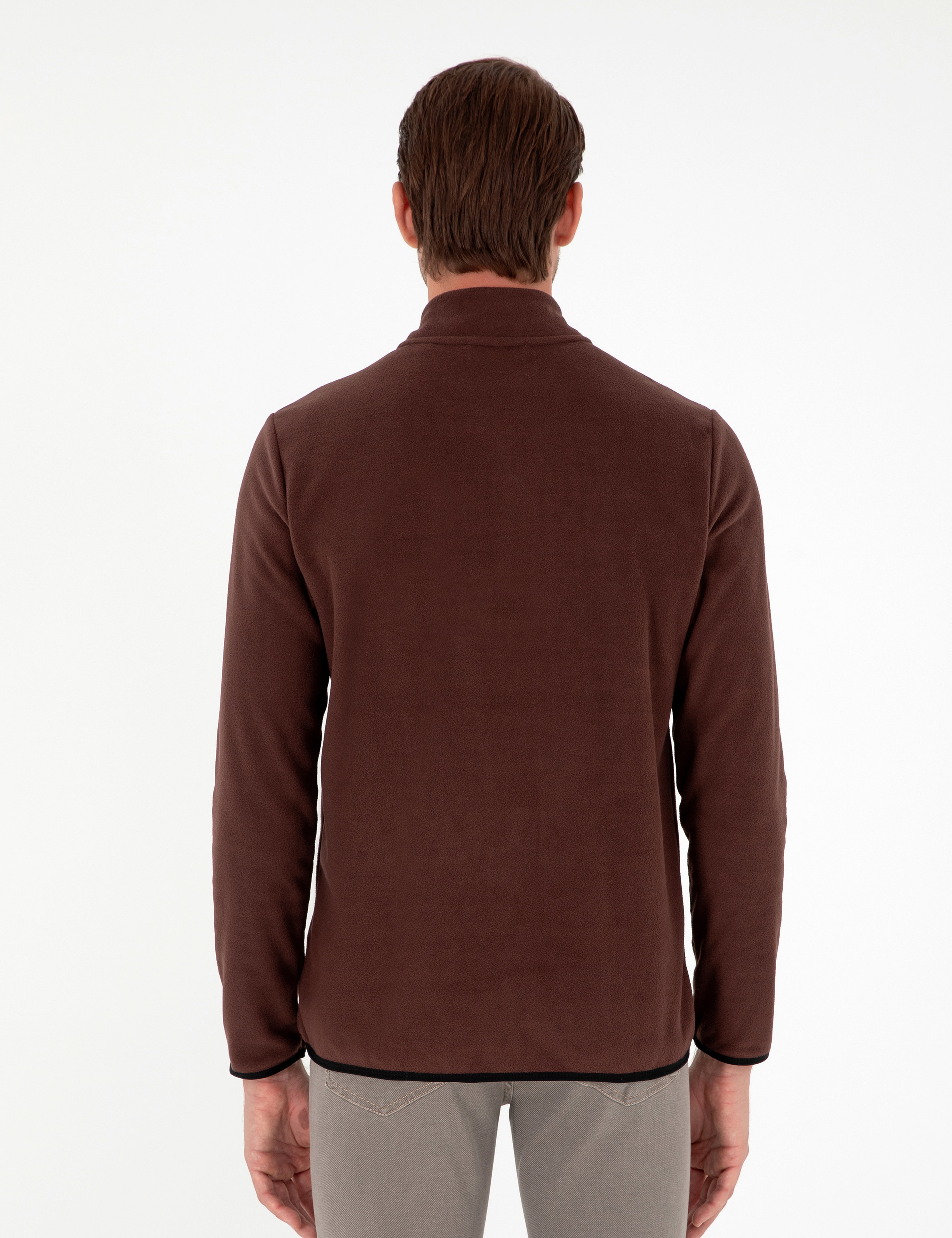 Kahverengi Regular Fit Yarım Fermuarlı Polar Sweatshirt