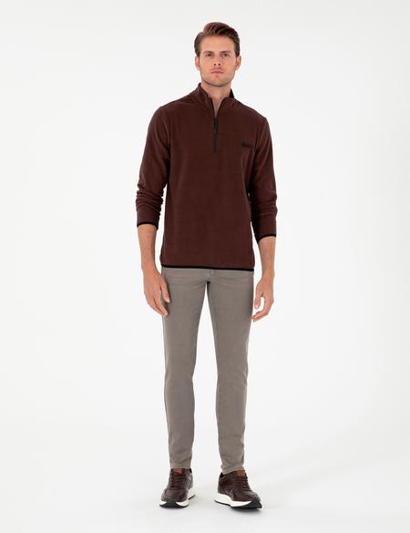 Kahverengi Regular Fit Yarım Fermuarlı Polar Sweatshirt - 50298973046