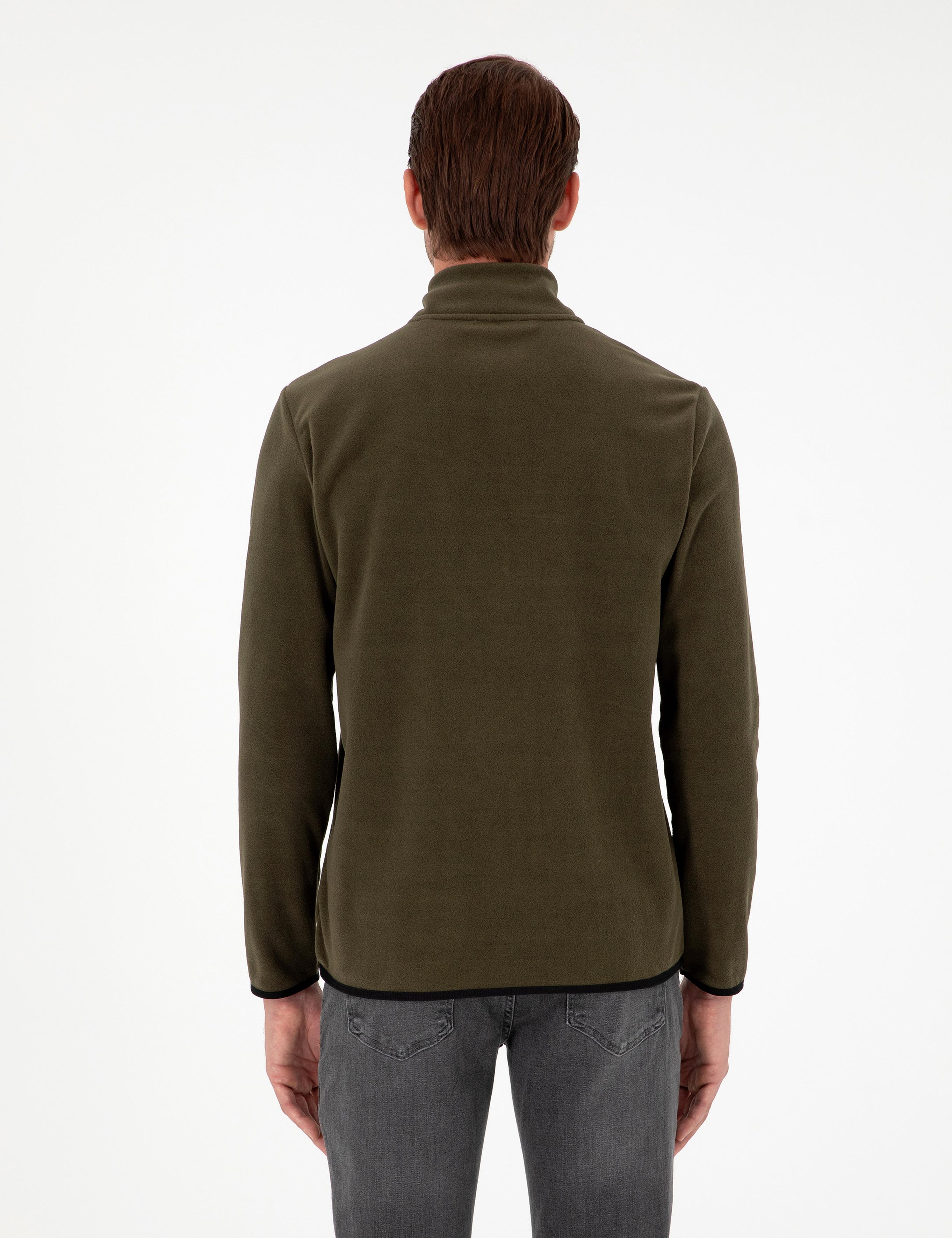 Haki Regular Fit Yarım Fermuarlı Polar Sweatshirt
