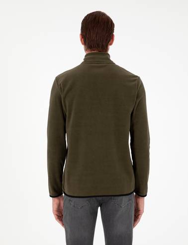 Haki Regular Fit Yarım Fermuarlı Polar Sweatshirt