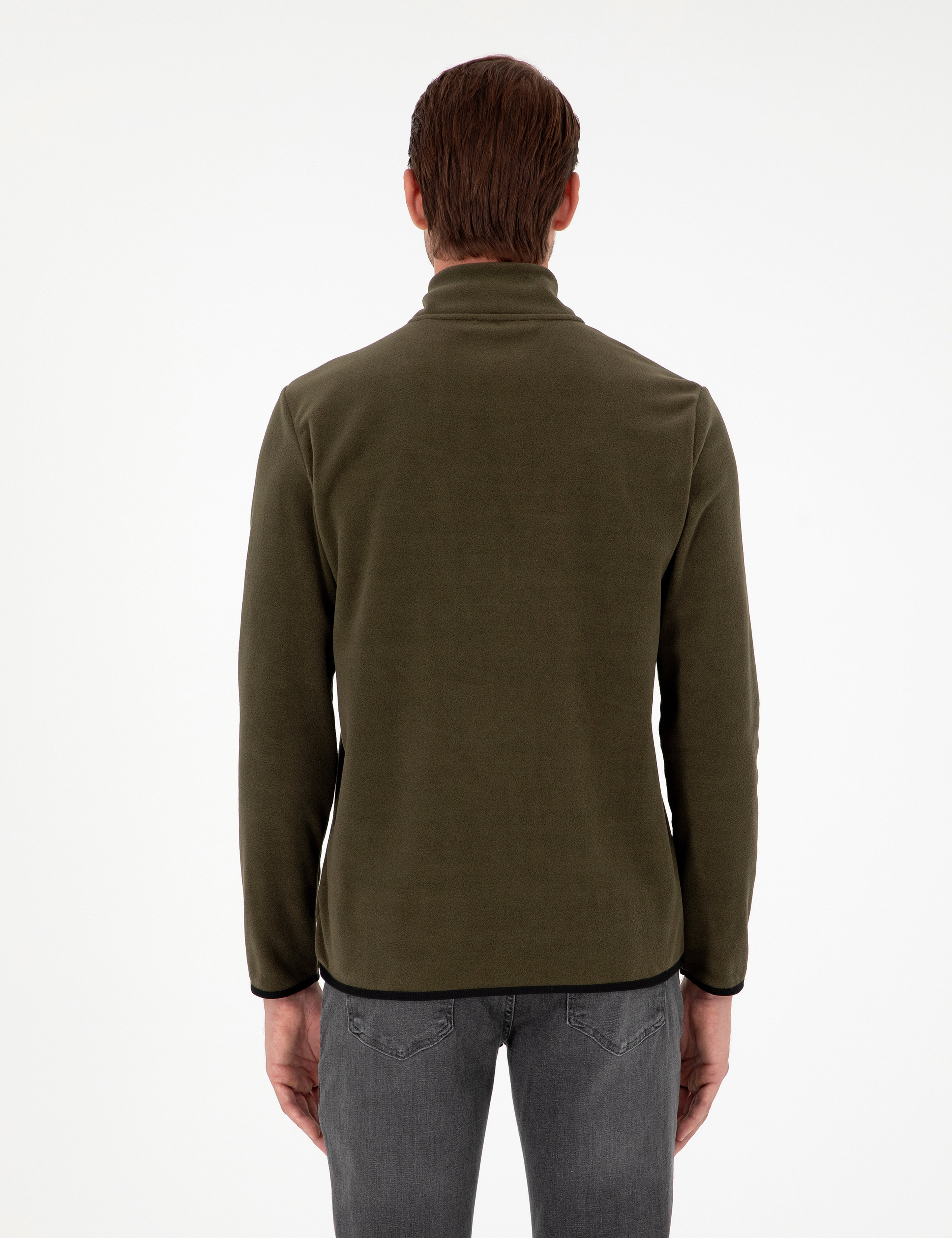 Haki Regular Fit Yarım Fermuarlı Polar Sweatshirt