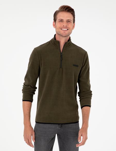 Haki Regular Fit Yarım Fermuarlı Polar Sweatshirt - 50298973059